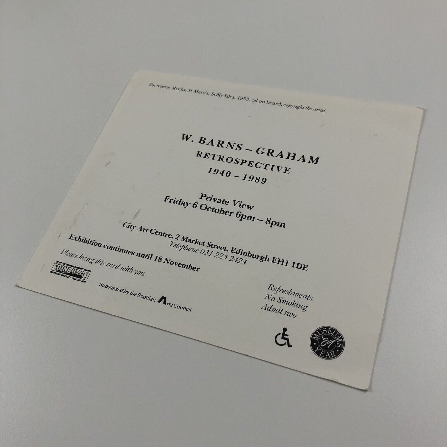 Invite Wilhelmina Barns-Graham – Retrospective 1940-89 | City Art Centre Edinburgh, 1989