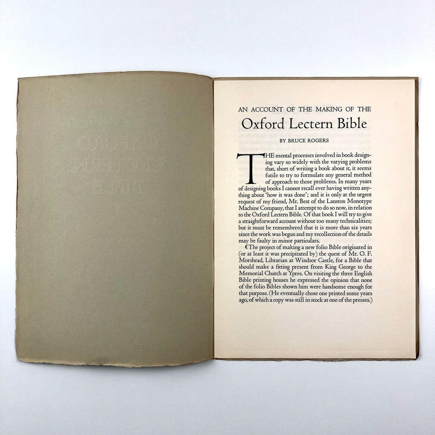 An Account of the Making of the Oxford Lectern Bible | Bruce Rogers, 1936?