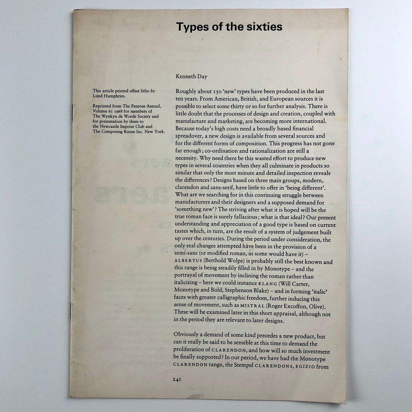 Types of the Sixties, by Kenneth Day | Leaflet, reprinted from The Penrose Annual, 1968