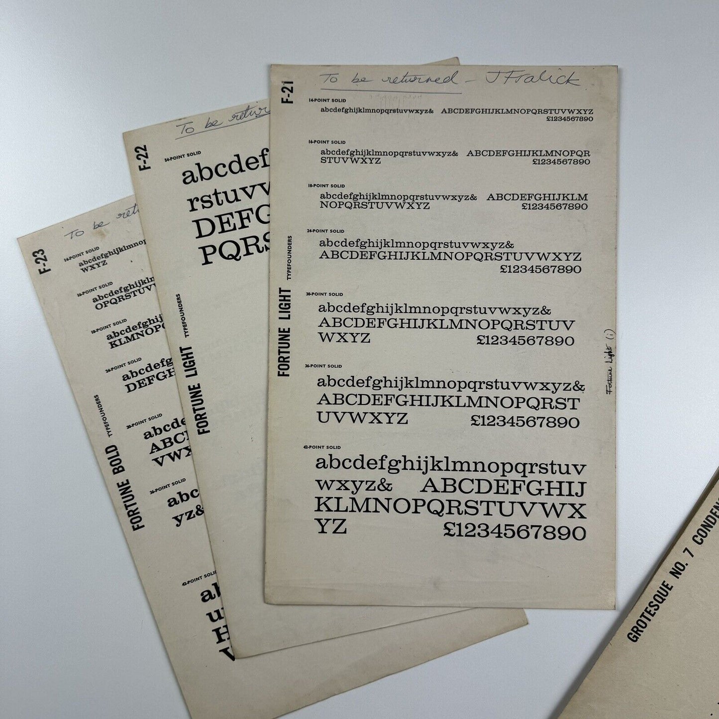Typefounders - collection of 48 type specimen sheets | Venus, Grotesque, Folio, Fortune, News Gothic, etc