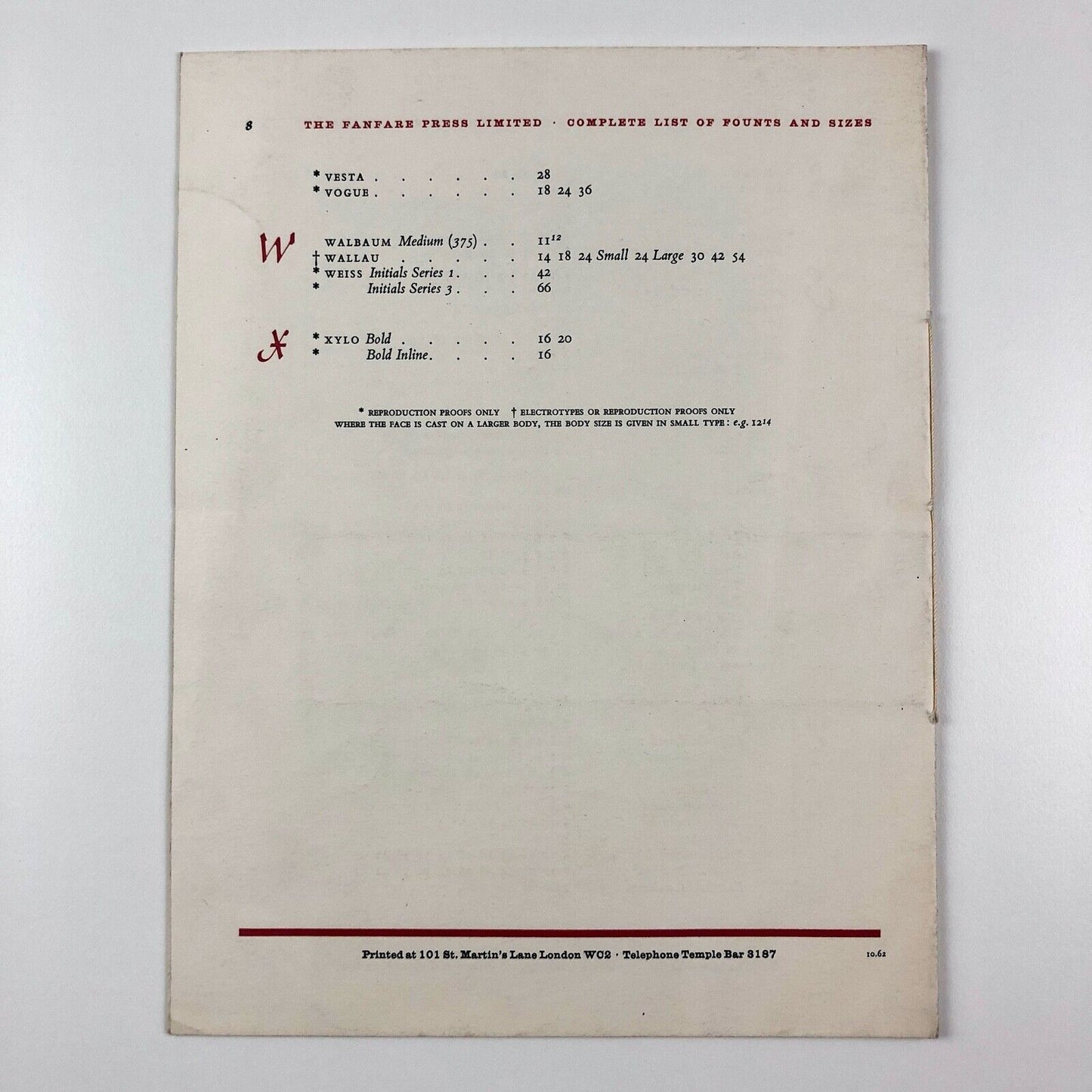 Types in Use – The Fanfare Press Ltd | Type specimen booklet, complete list of founts