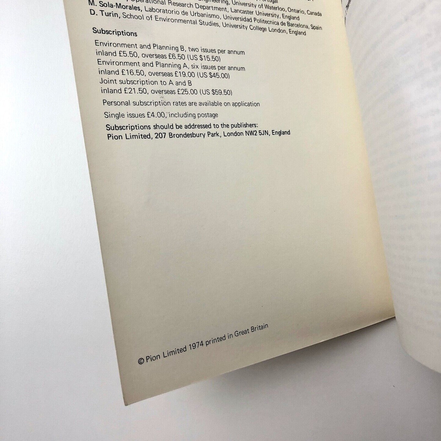 Environment & Planning B - Architectural journal | Volume 1, Number 1, 1974