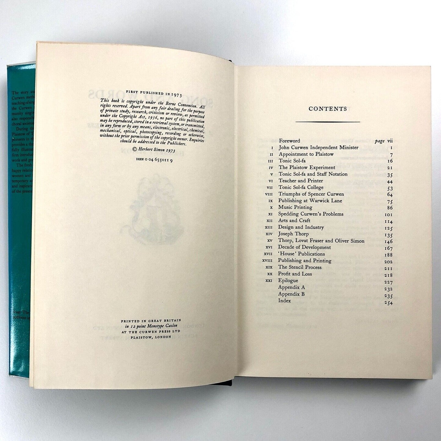Songs and Words. A History of the Curwen Press by Herbert Simon | George Allen & Unwin, 1973