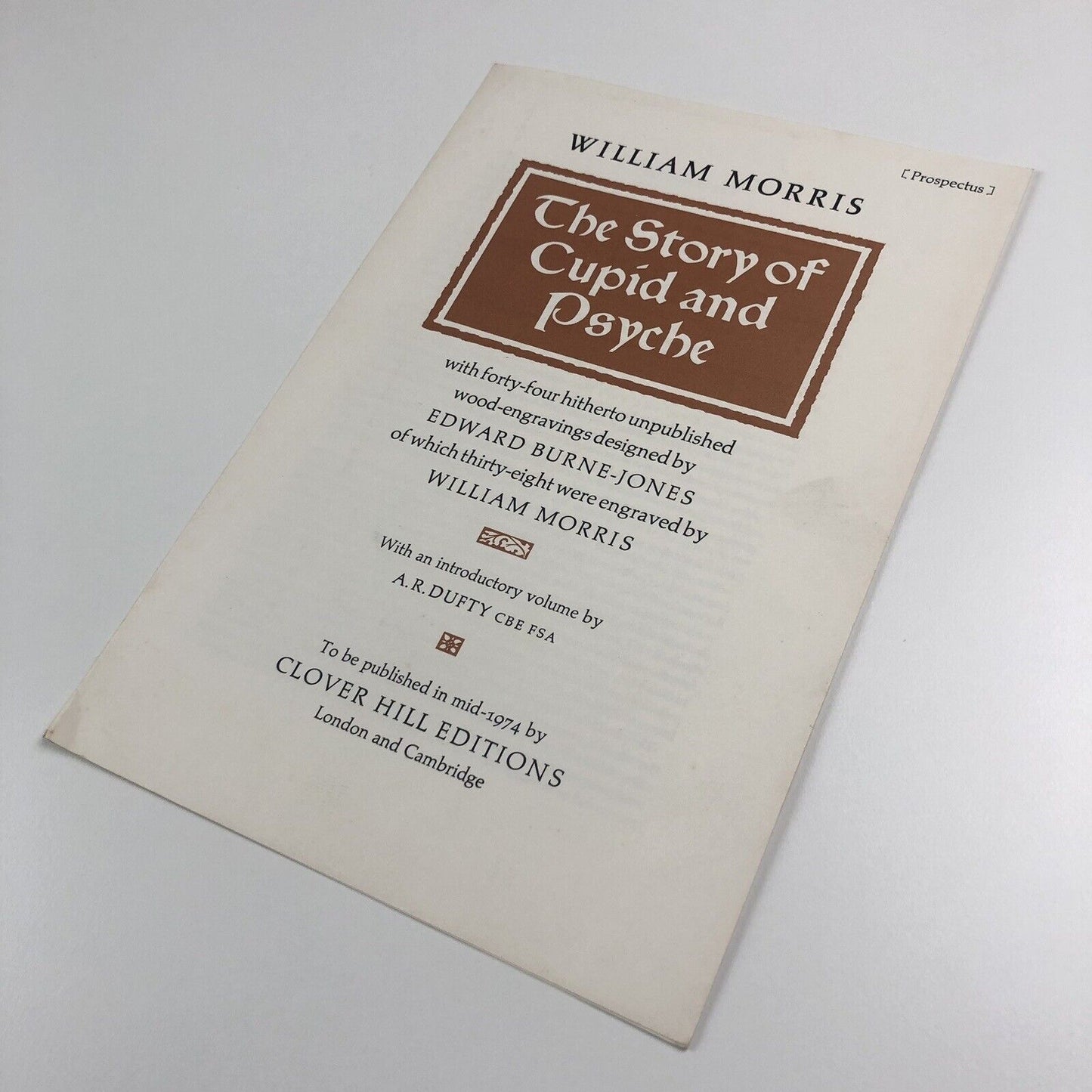 Prospectus for The Story of Cupid and Psyche | William Morris | Clover Hill, 1974