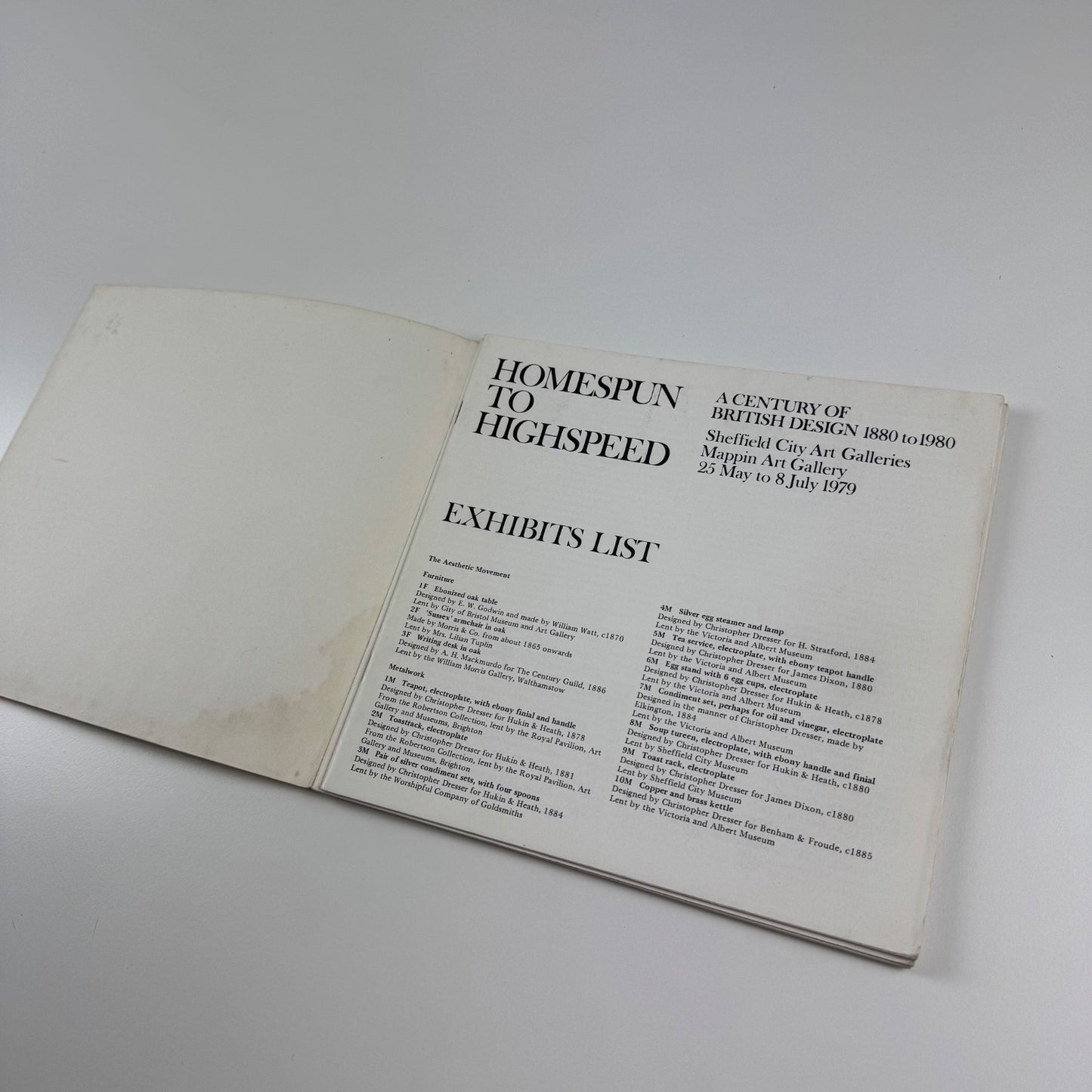 Homespun to Highspeed. A century of British design 1880 to 1980 exhibits list