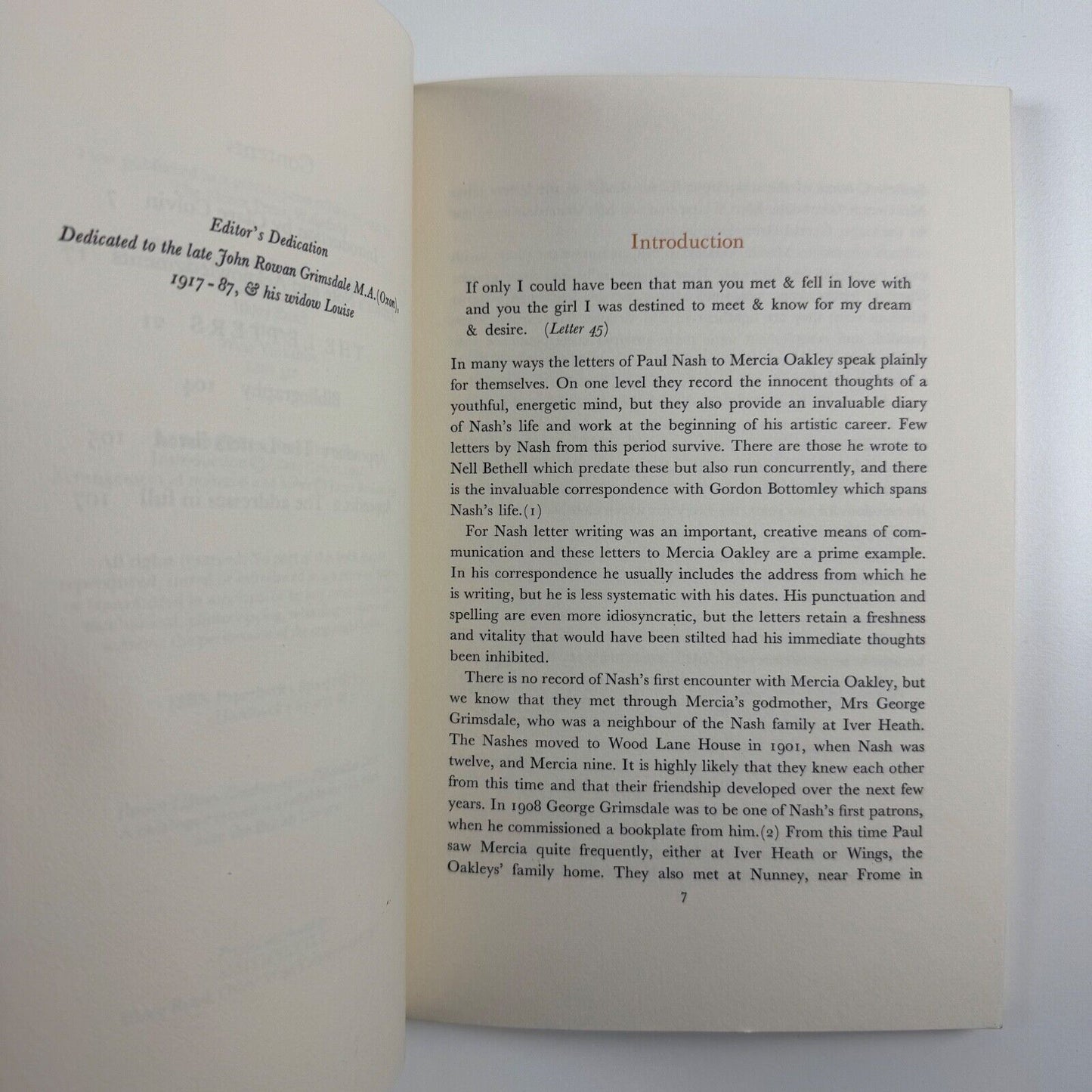 Dear Mercia. Paul Nash letter to Mercia Oakley 1909-1918 edited by Janet Boulton. Introduction by Clare Colvin | Smith Settle, 1992