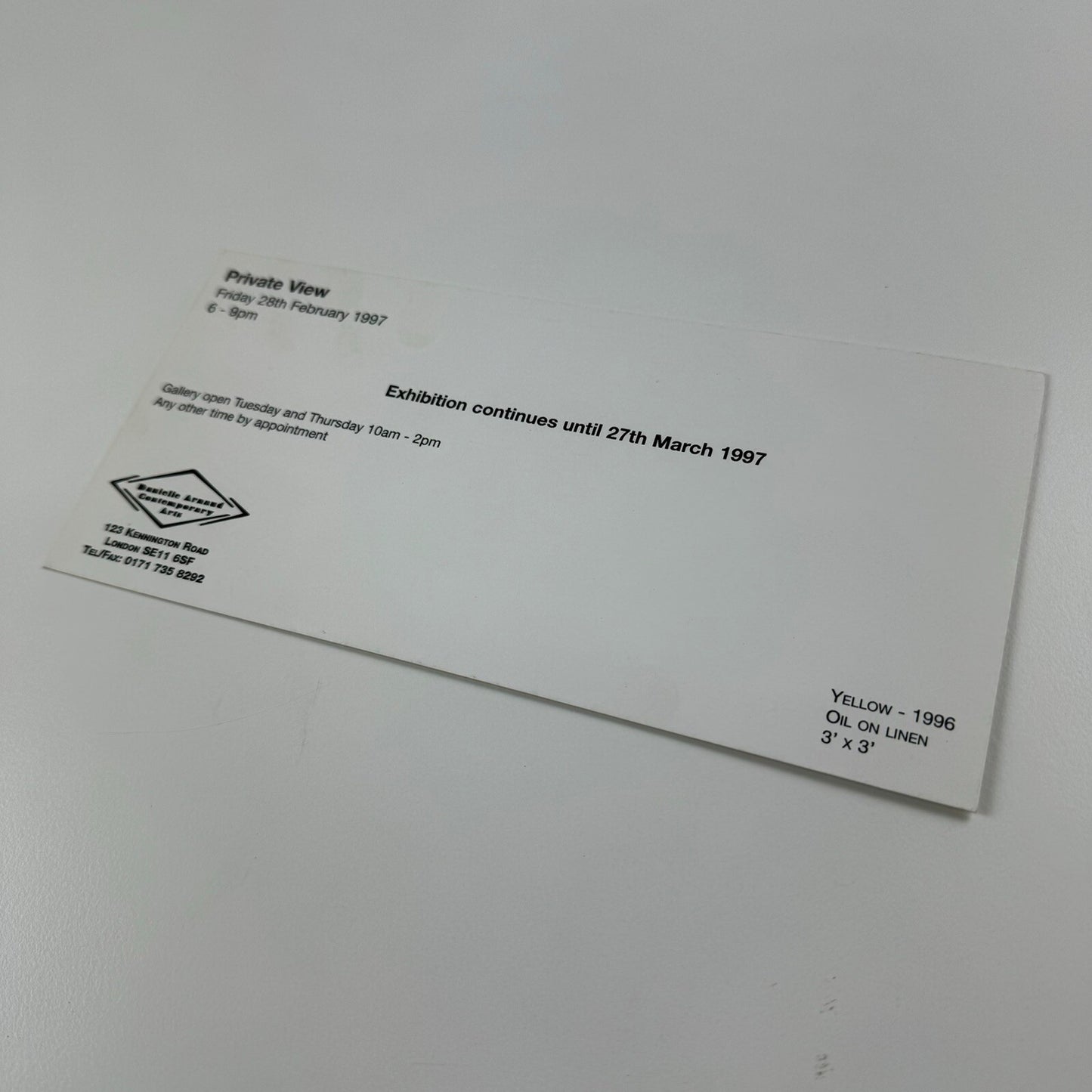 Kwai Lau – private view invitation | Danielle Arnaud Contemporary Arts, 1997