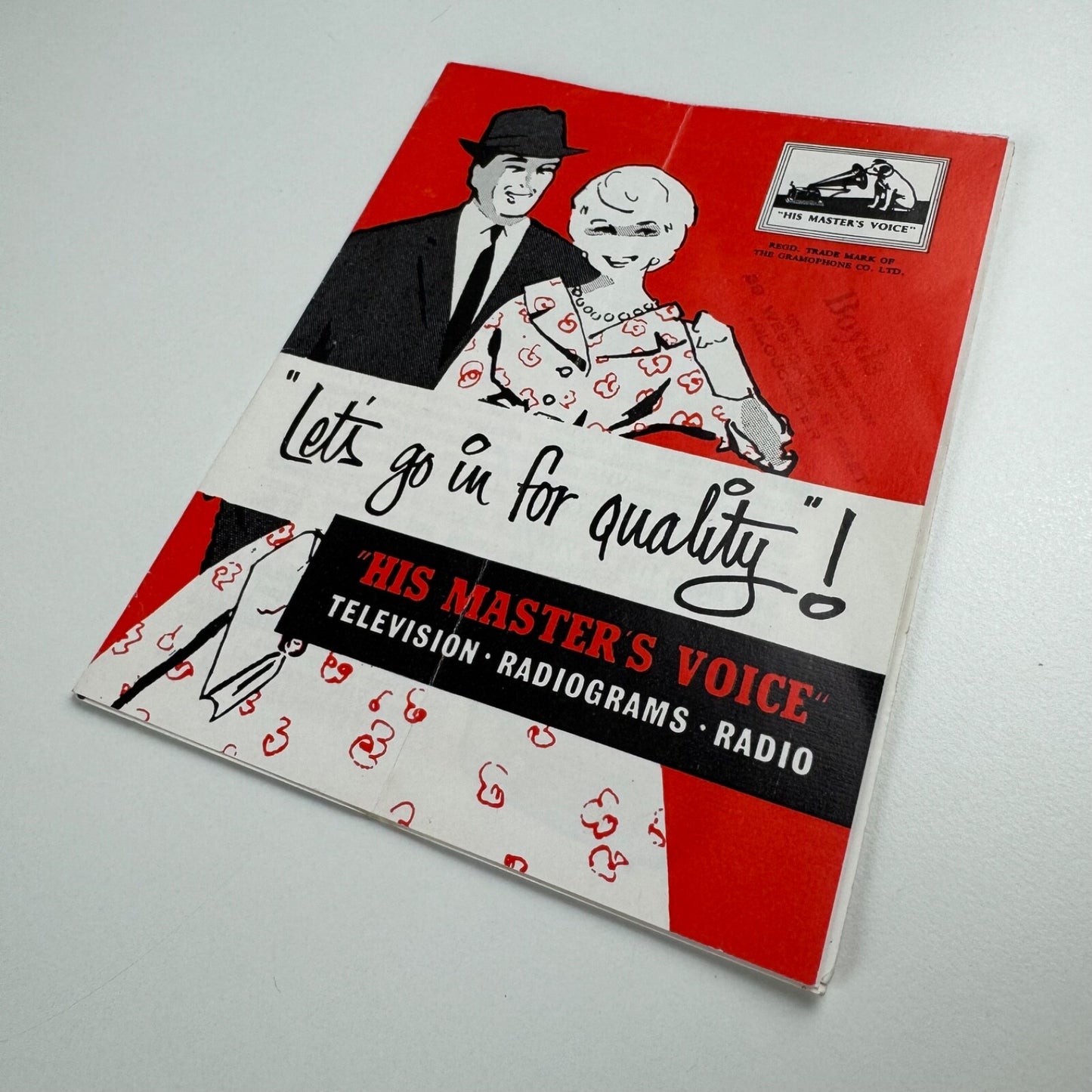 Fold-out leaflet ‘Let’s go in for quality’. His Master’s Voice. Television. Radiograms. Radio | undated, presumably 1950/60s