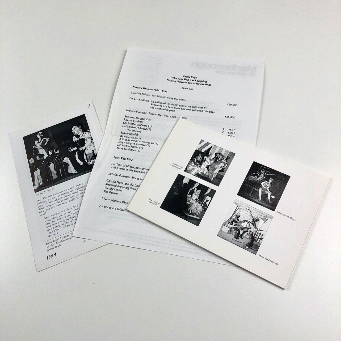 Folding card and related leaflet for Paula Rego. The Poor Dog was Laughing | Marlborough Graphics, 1994