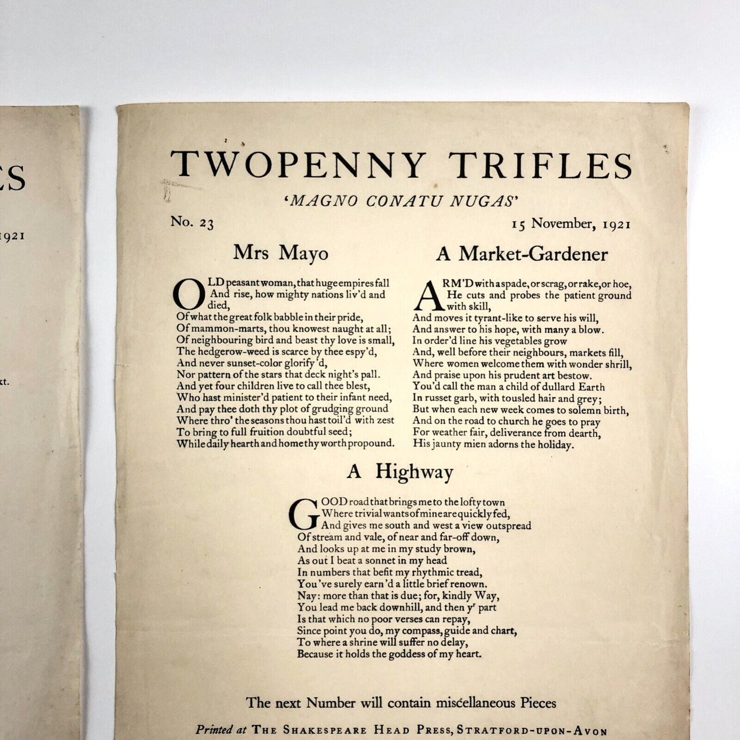 Twopenny Trifles No 21 and No 22 1921 | The Shakespeare Head Press sold by W.J. Ibbett