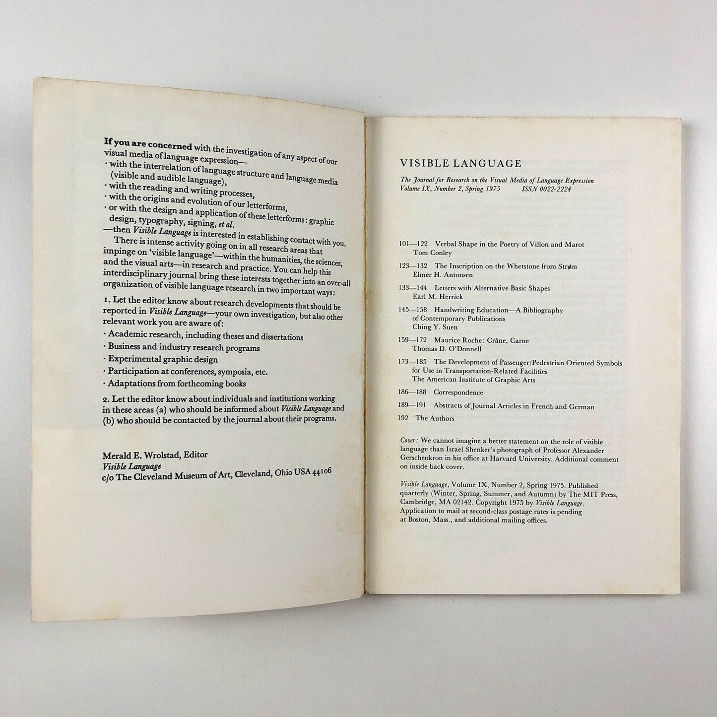 Visible Language – Research Journal | Volume IX, Number 2, Spring 1975