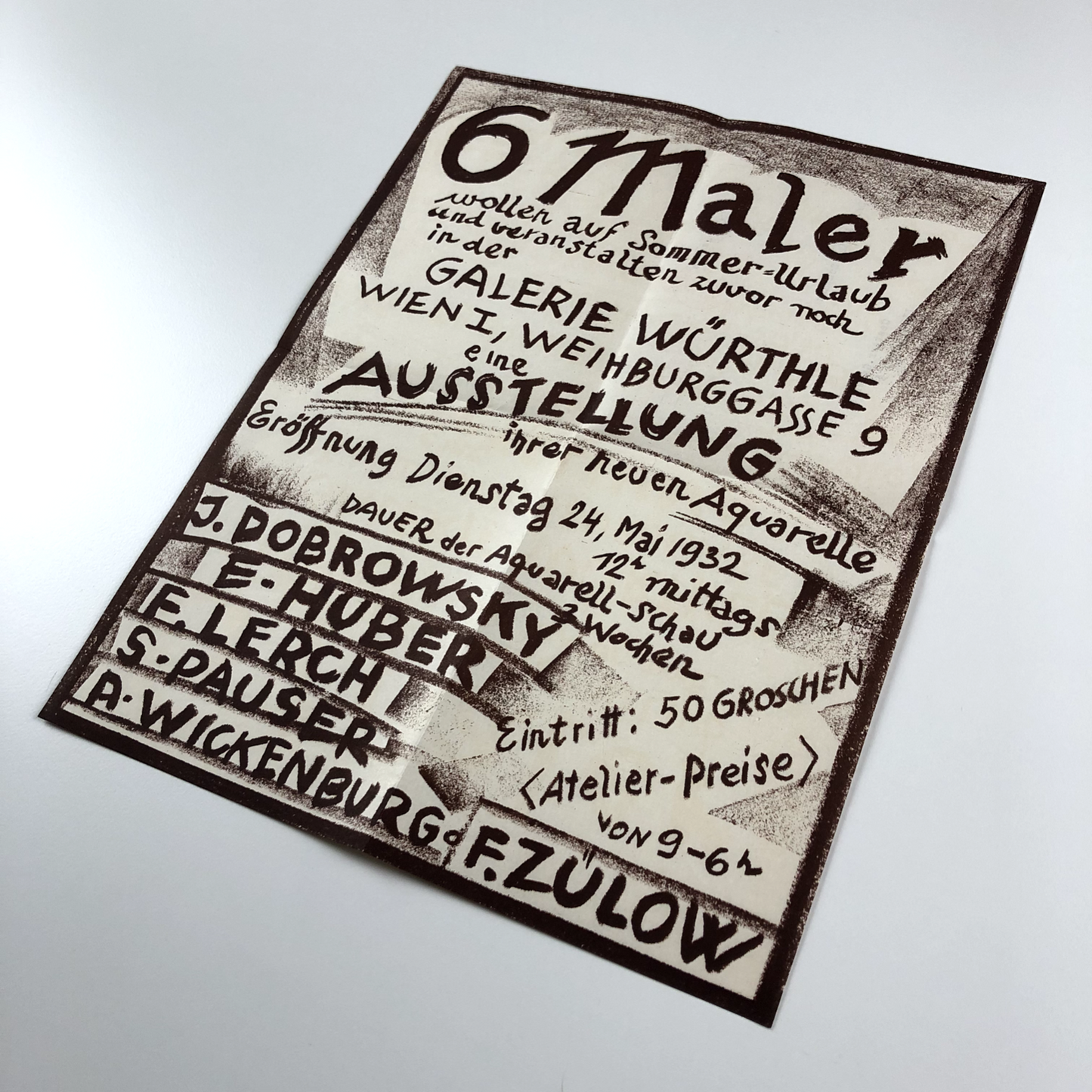 Small poster to accompany the exhibition 6 Maler, at Galerie Würthle | Very rare, 1932