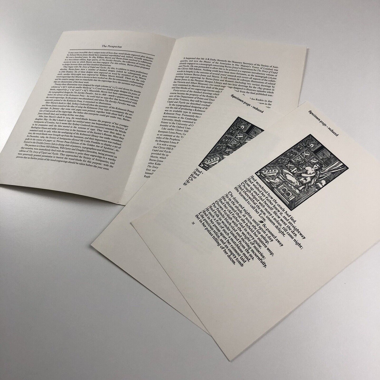 Prospectus for The Story of Cupid and Psyche | William Morris | Clover Hill, 1974