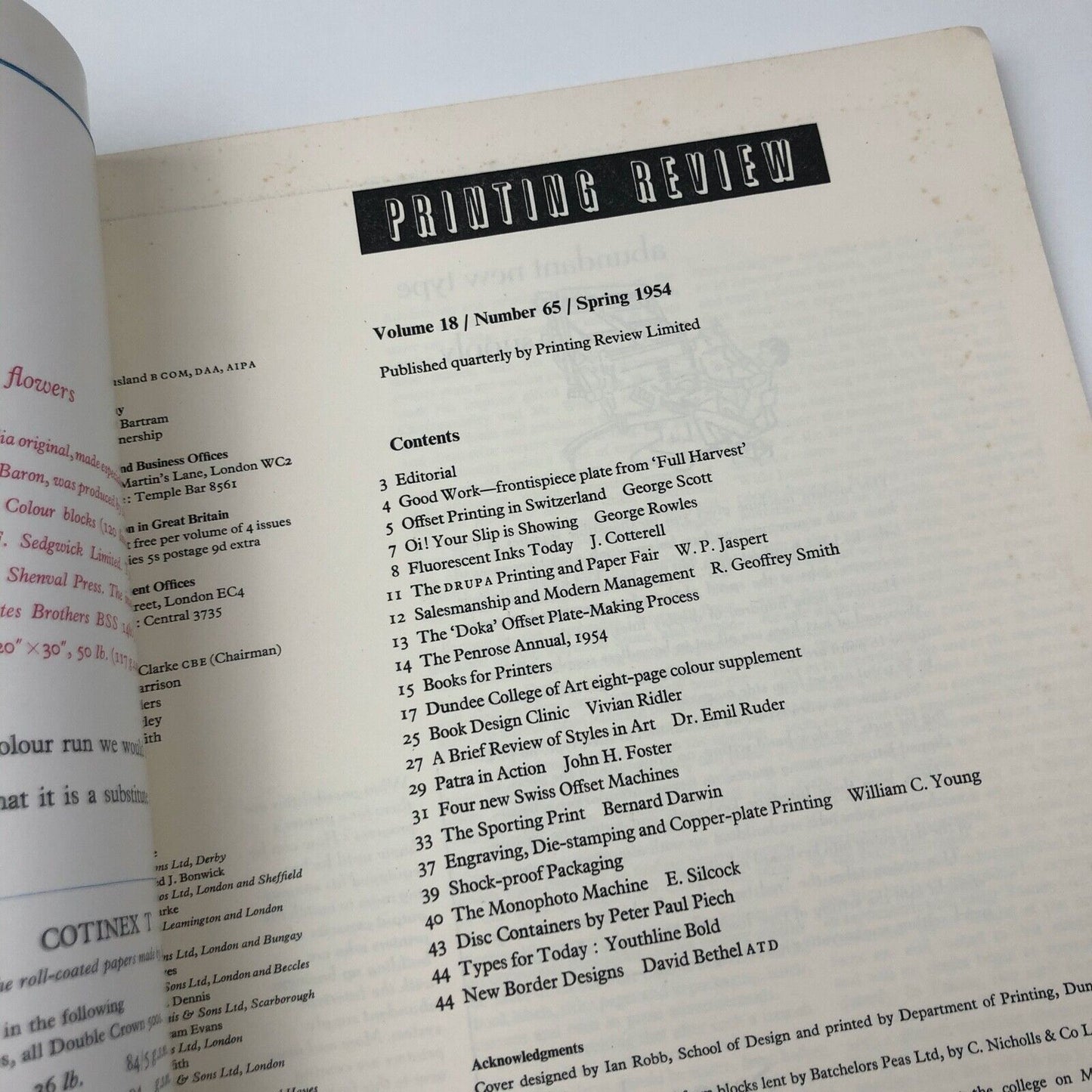 Printing Review magazine | Volume 18, Issue Number 65, Spring 1954 | edited by C. Cousland