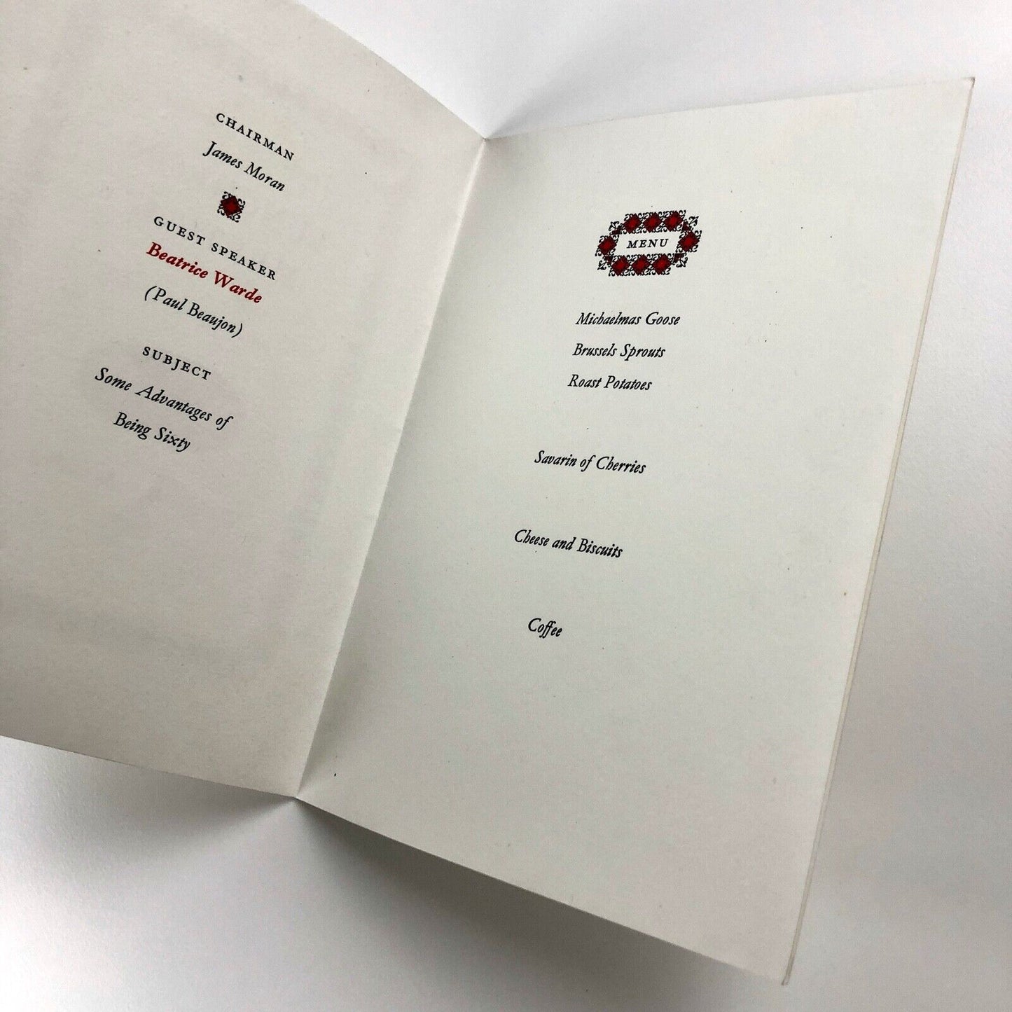 Wynkyn de Worde Society 29 September 1960 lunch/keepsake | guest speaker Beatrice Warde