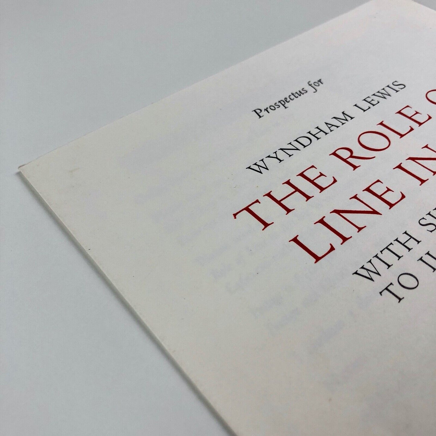 Prospectus for The Role of Line in Art by Wyndham Lewis The Strawberry Press 2007