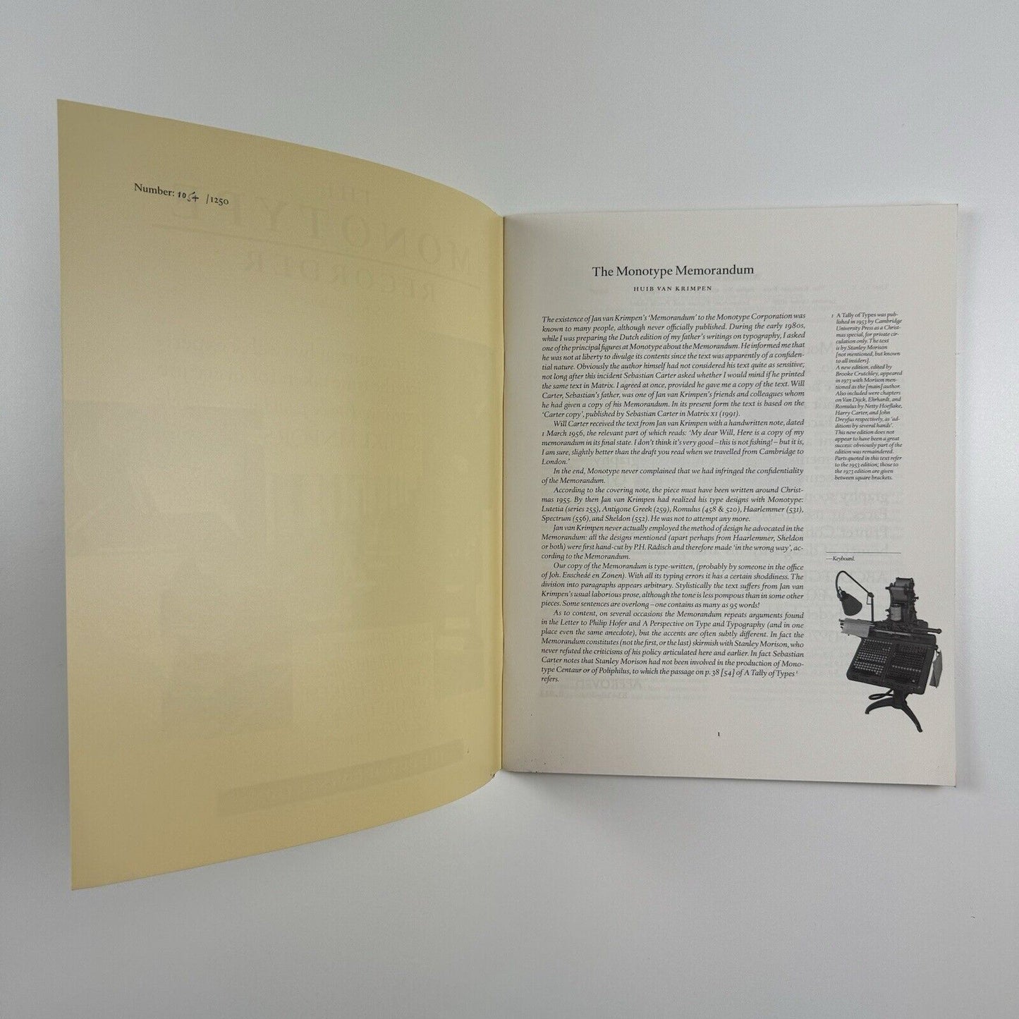 The Monotype Recorder New Series Volume 9. The Dutch Connection limited edition no. 1054/1250