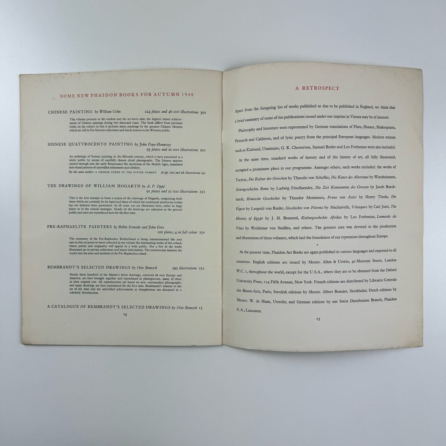 The Phaidon Press. A retrospect and prospectus 1923-1948