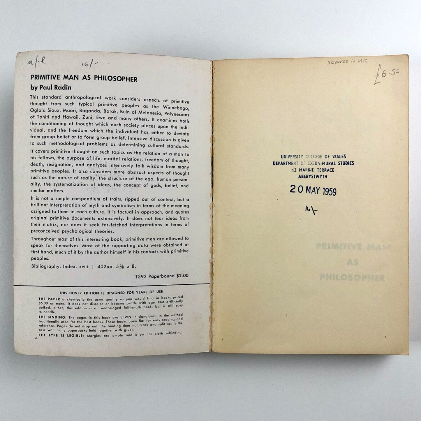 Primitive Man as Philosopher by Paul Radin | Dover Publications, 1957 paperback