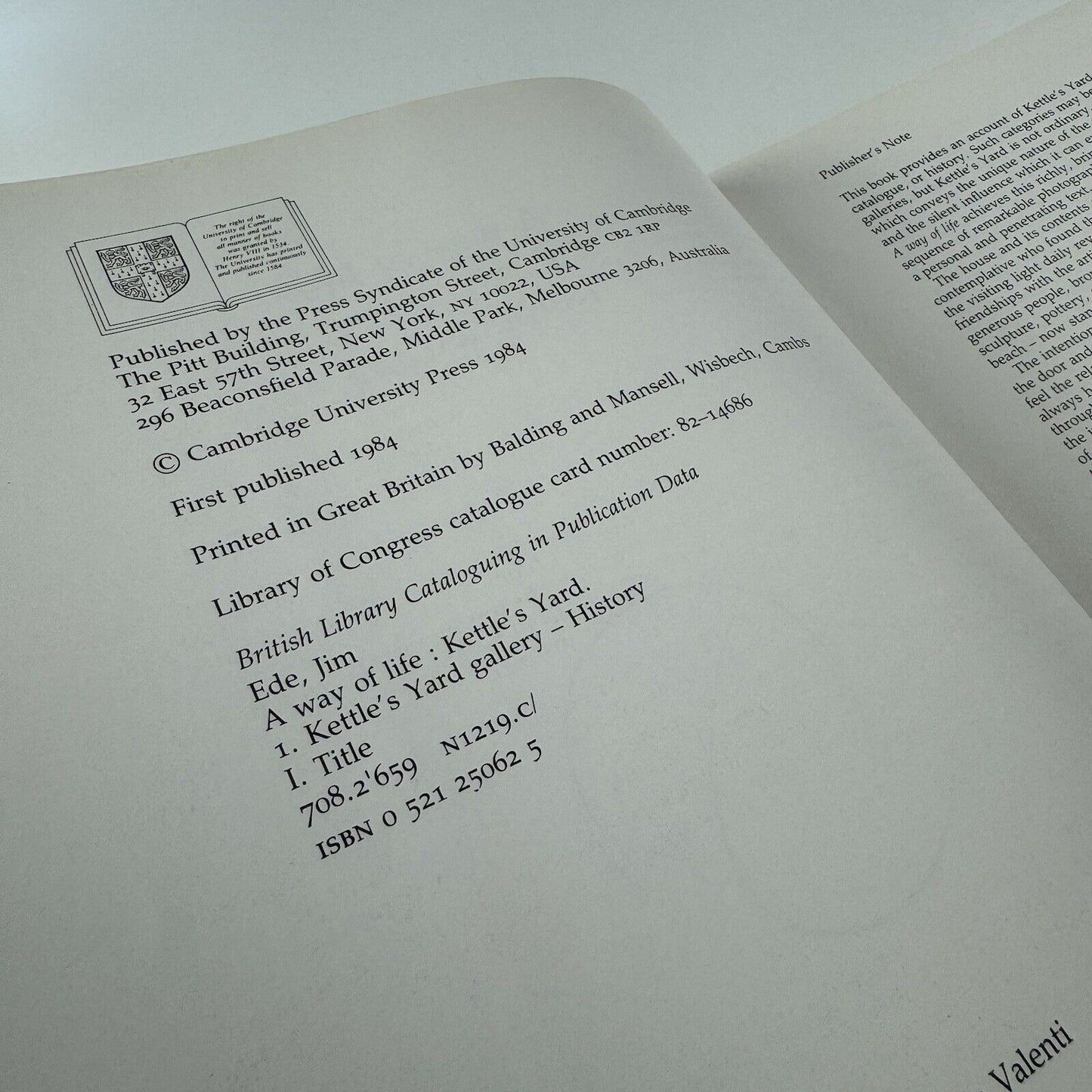 A way of life. Kettle’s Yard by Jim Ede | Cambridge University Press, 1984 | 1st Edition