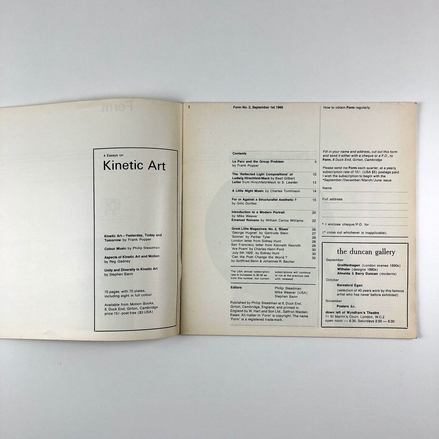 Form No. 2, September 1st 1966 | Editors: Philip Steadman, Mike Weaver, Stephen Bann