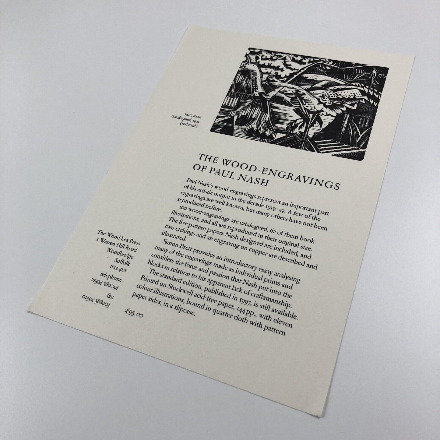 Leaflet for The Wood-Engravings of Paul Nash | The Wood Lea Press c.1997