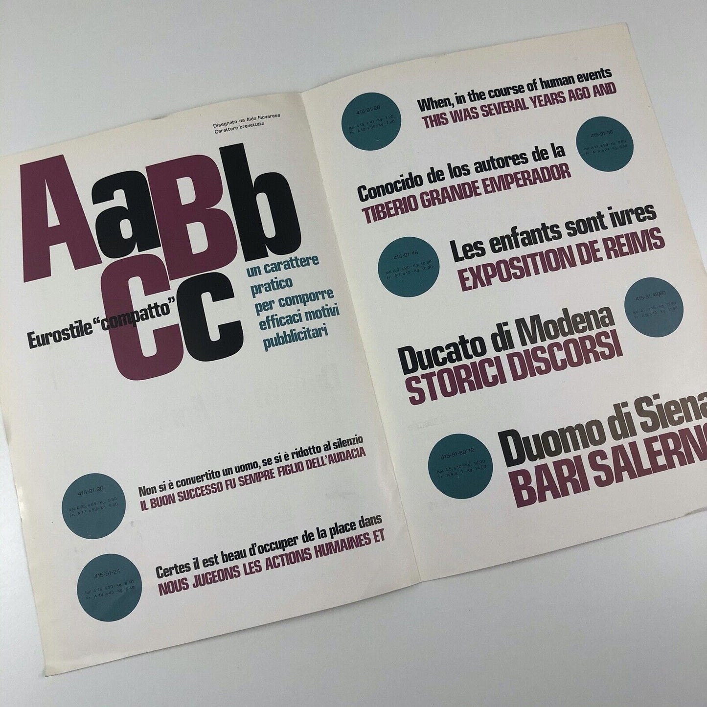 Nuova Serie Eurostile Nera Stretta compatta, Società Nebiolo | Type specimen leaflet | Aldo Novarese