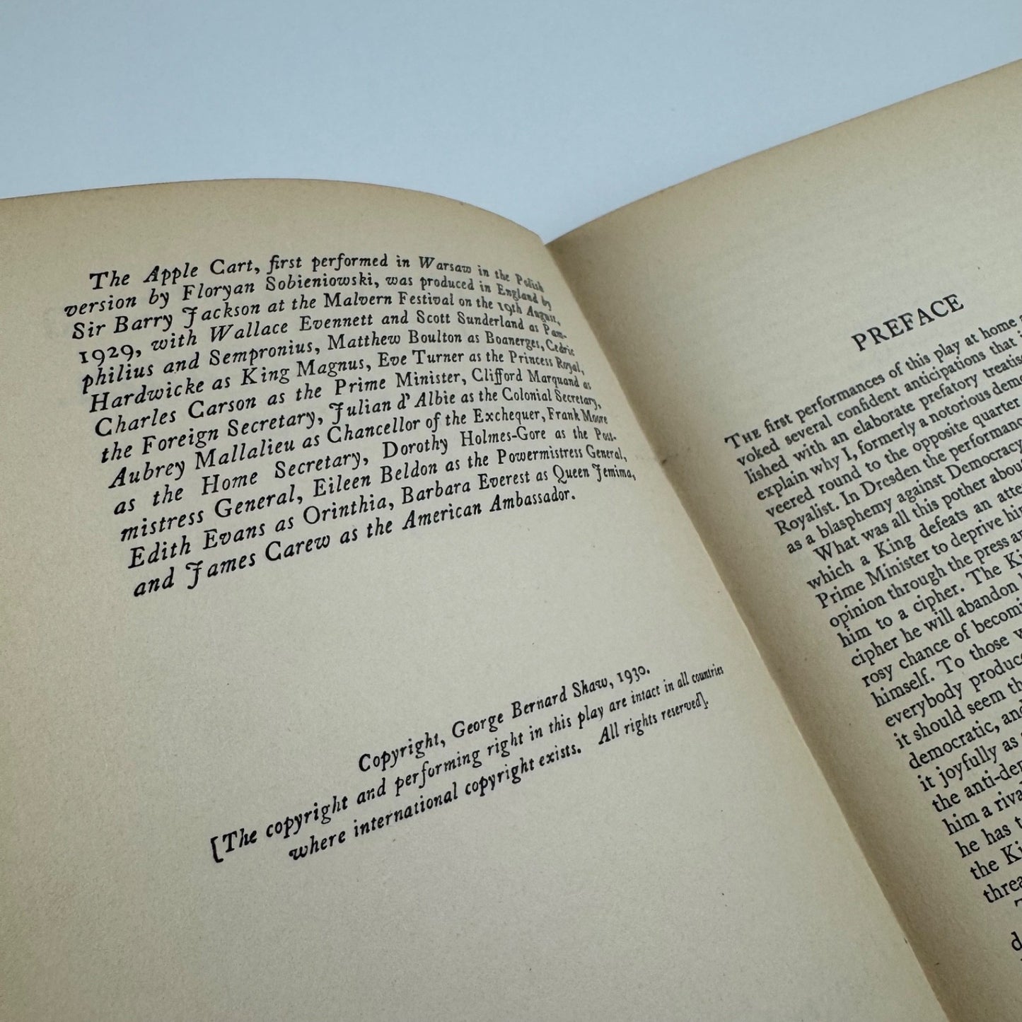 The Apple Cart A Political Extravaganza by Bernard Shaw. Constable & Co, 1930