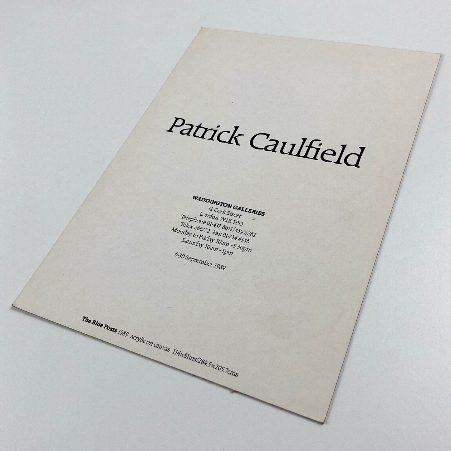 Promotional card for Patrick Caulfield | Waddington Galleries, 1989