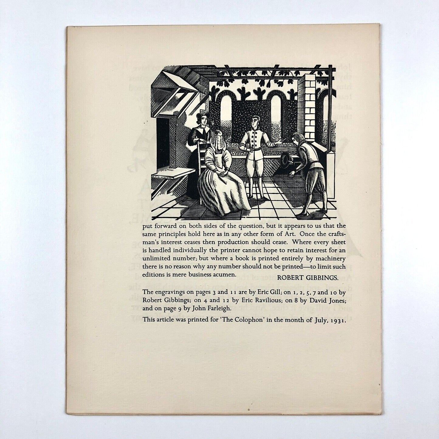 The Golden Cockerel Press – leaflet article printed for The Colophon, July 1931 | Engravings by Robert Gibbings
