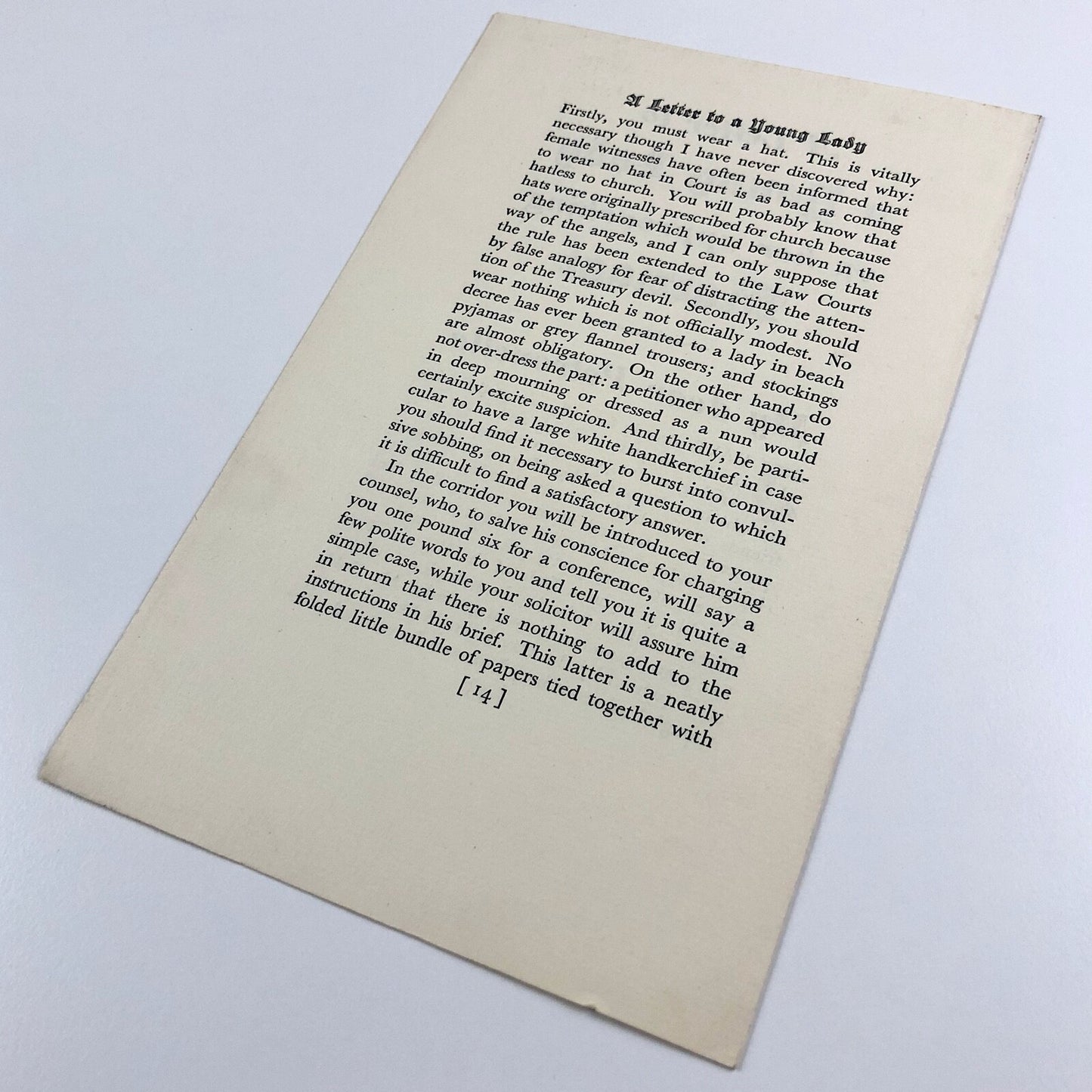 Prospectus A Letter for a Young Lady on Her Approaching Marriage by Ambrose Hoopington | Nonesuch Press, 1934