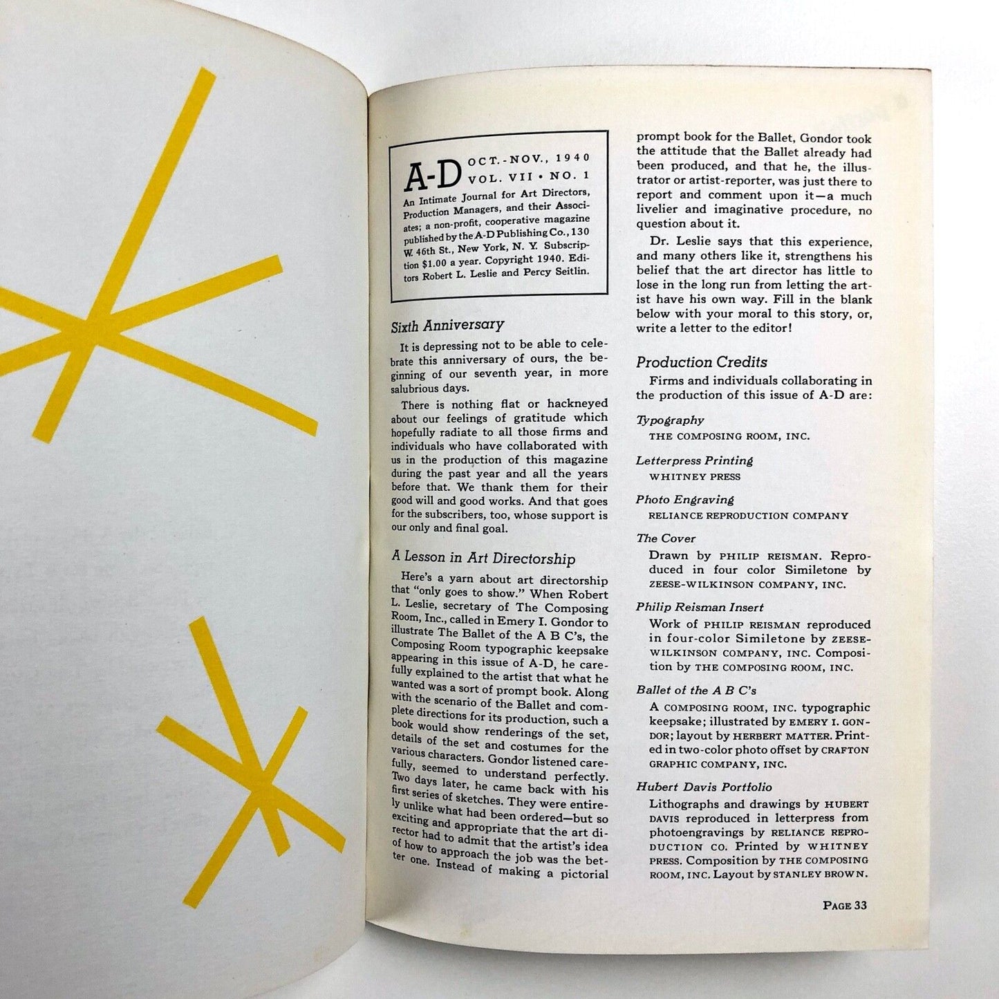 A-D An Intimate Journal for Art Directors | Vol 7 No.1 Oct-Nov 1940 | Philip Reisman