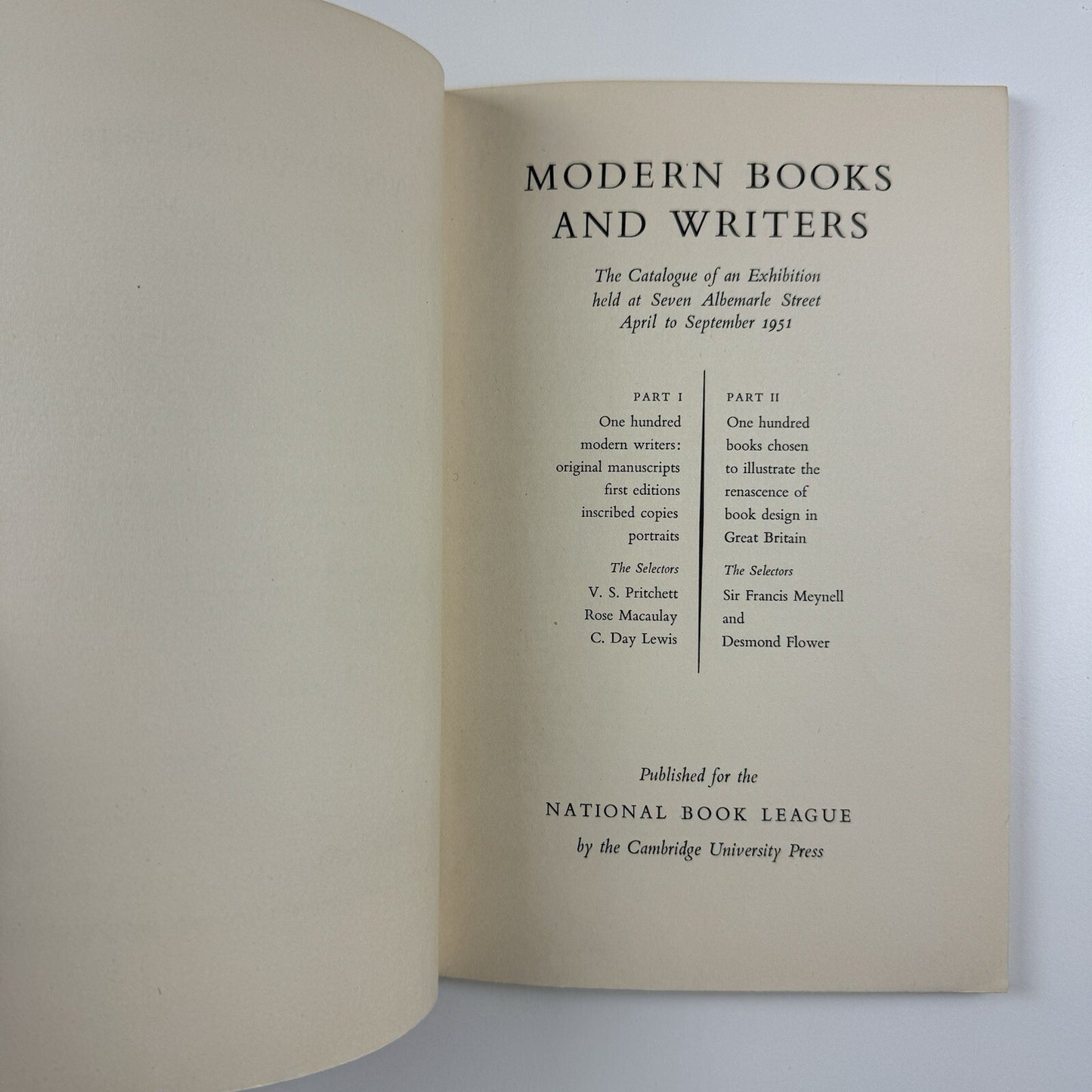 Modern Books & Writers | 1951 Exhibition at the National Book League