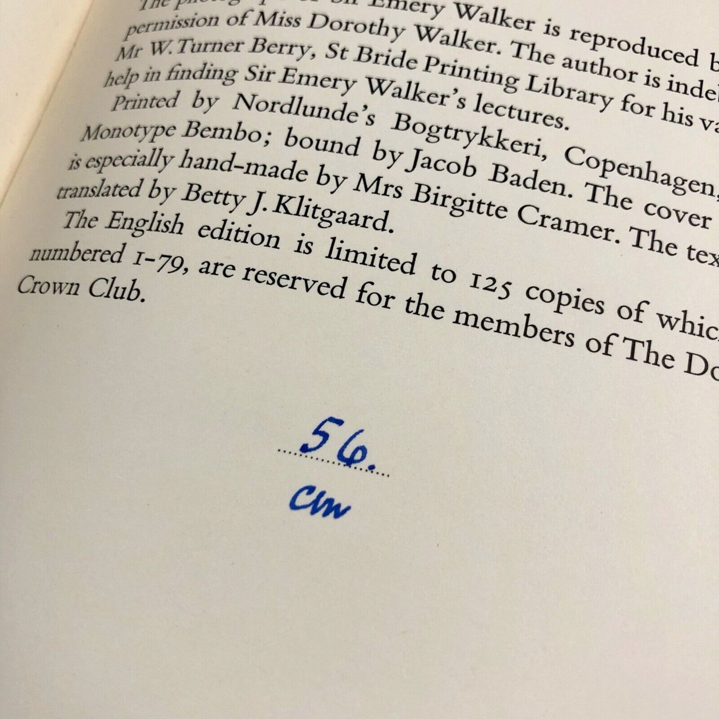 Sir Emery Walker and the revival of printing by C. Volmer Nordlunde 1959 | Double Crown Club connection