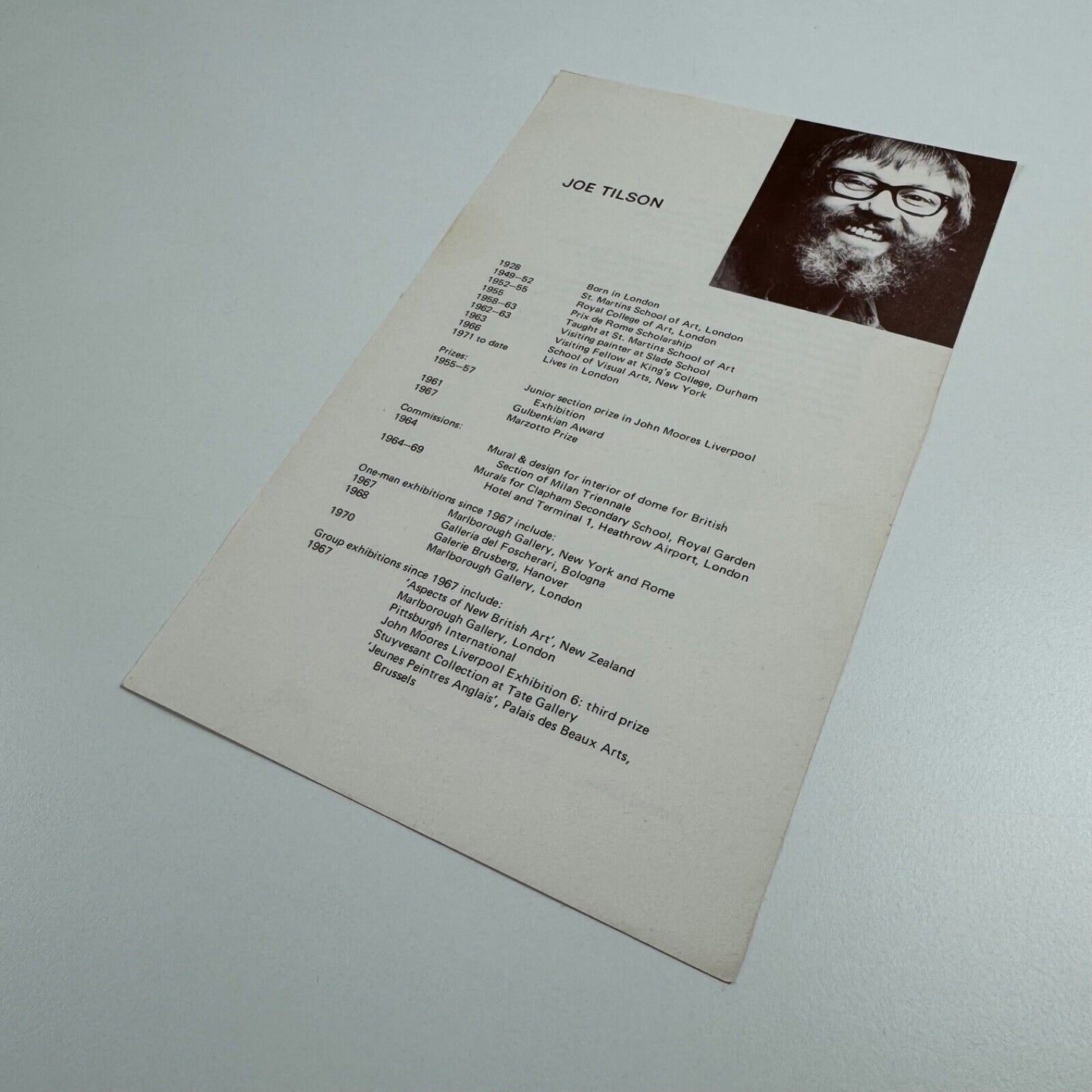 Leaflet on Joe Tilson from Oxford Gallery, Oxford. Undated presumed to be 1970s