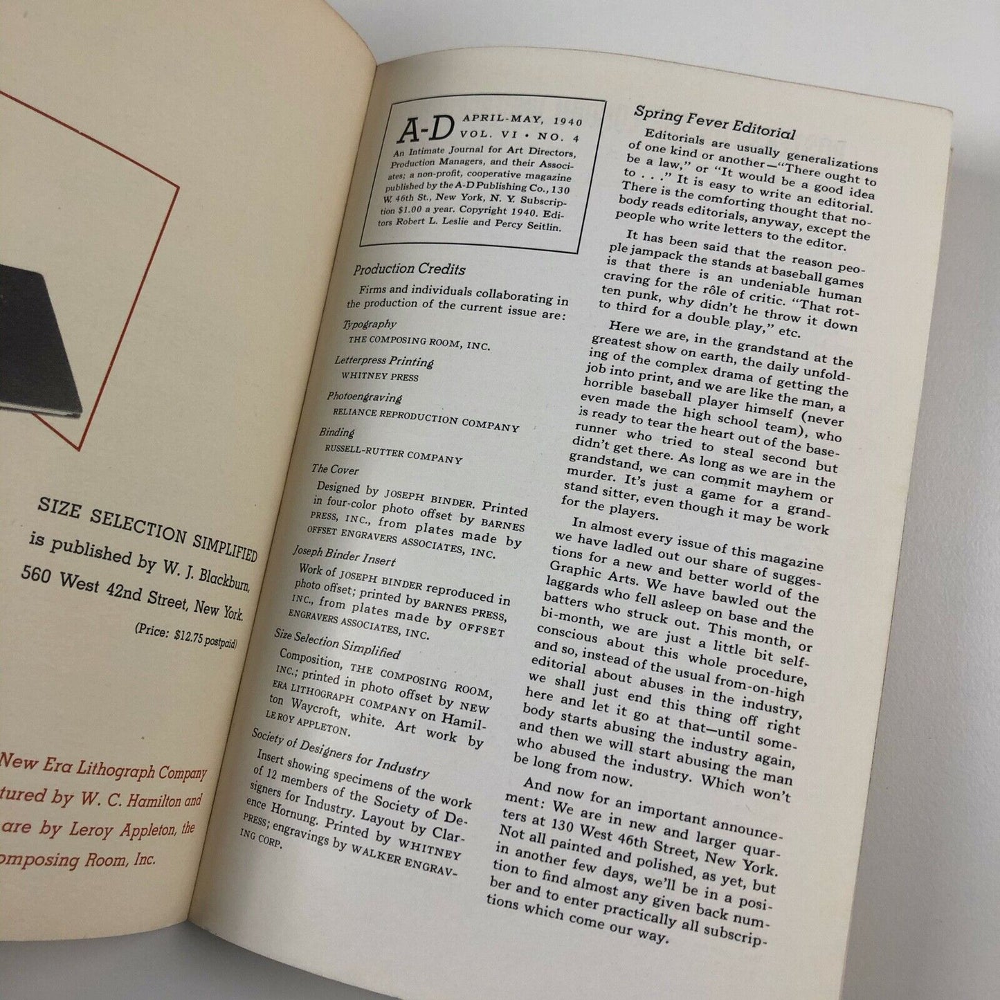 PM – An Intimate Journal for Art Directors | Apr-May 1940 | Vol VI No 4 | Joseph Binder