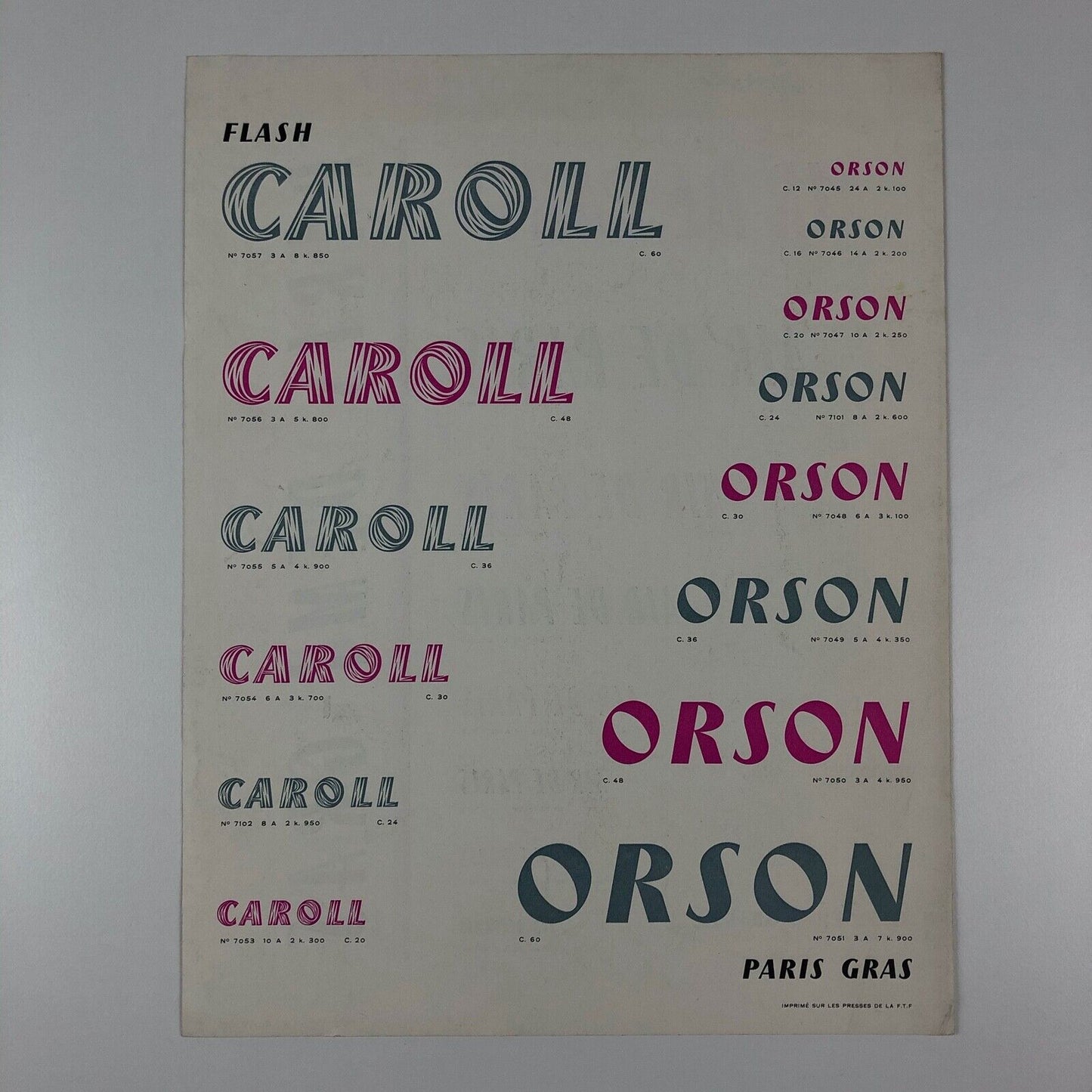 Type specimen leaflet Fonderie Typographique Français Paris & Flash Crous-Vidal