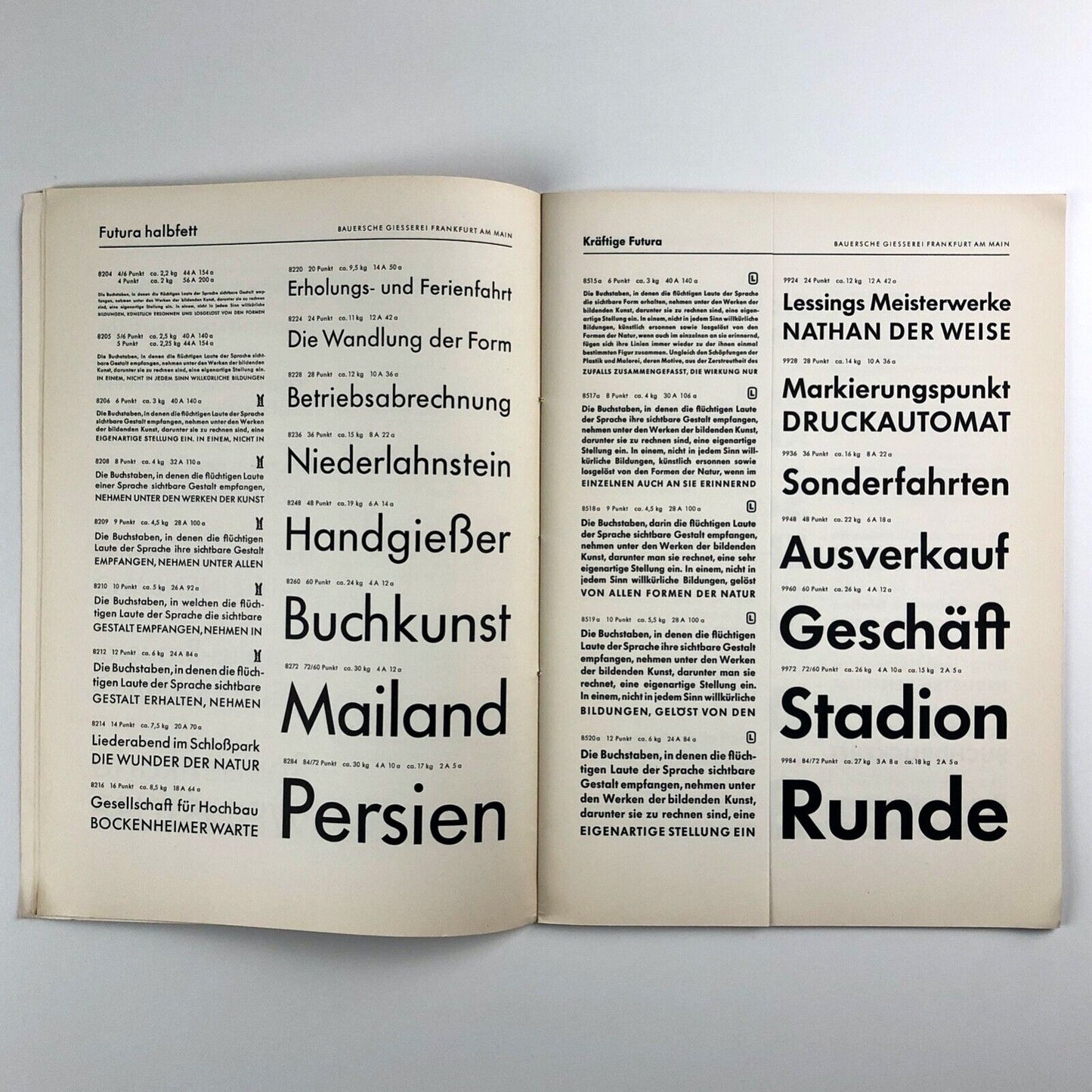 Futura – Bauersche Giesserei Frankfurt | Type specimen booklet Paul Renner