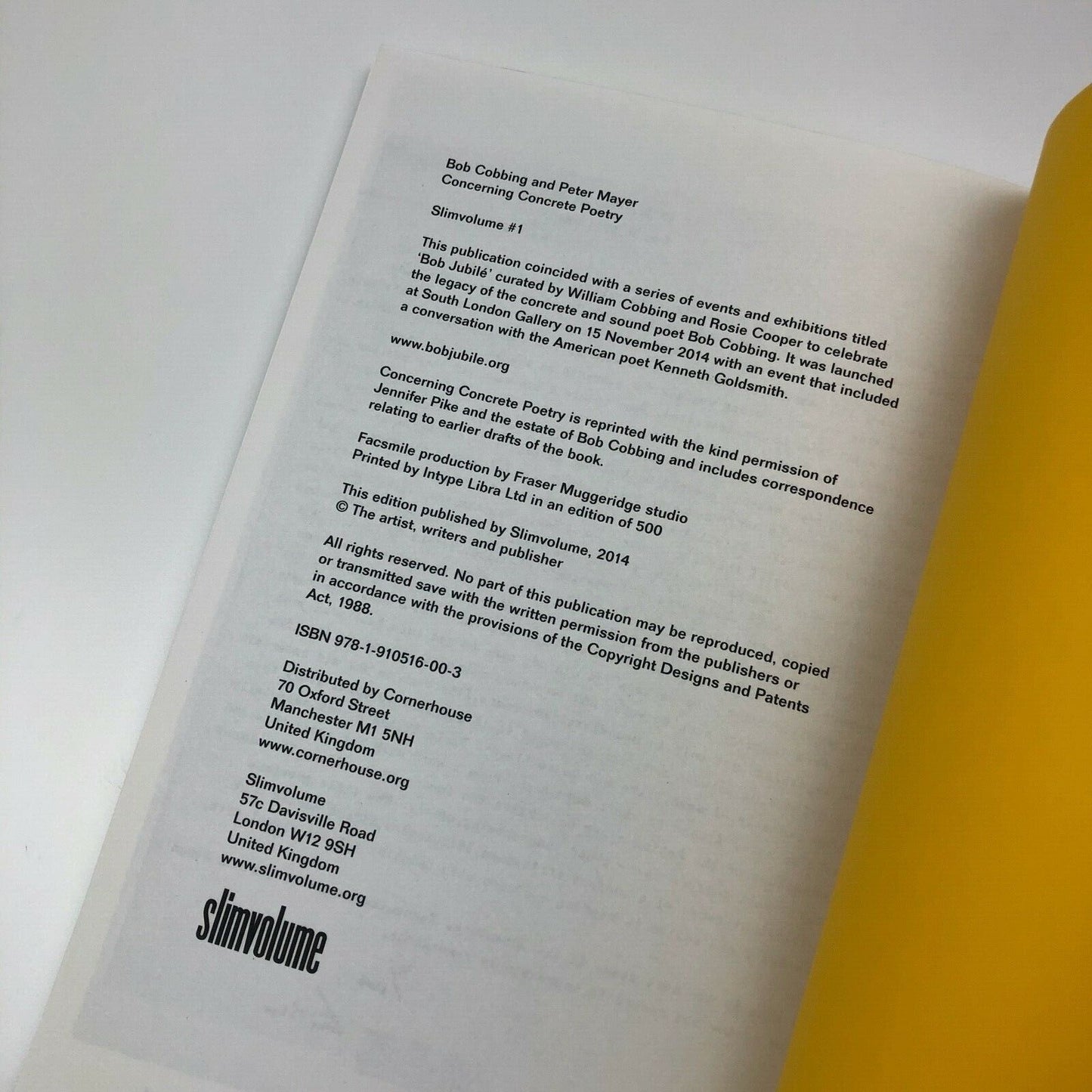 Concerning concrete poetry by Bob Cobbing and Peter Mayer | Slimvolume, 2014