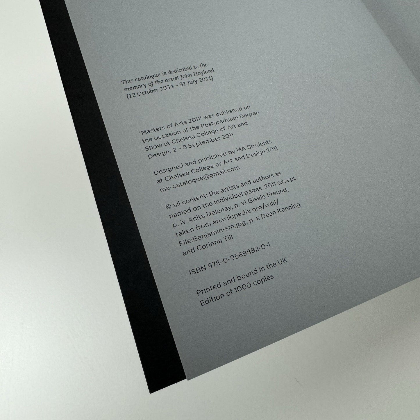 Masters of Arts 2011 – Chelsea College of Art & Design postgraduate show catalogue, 2011