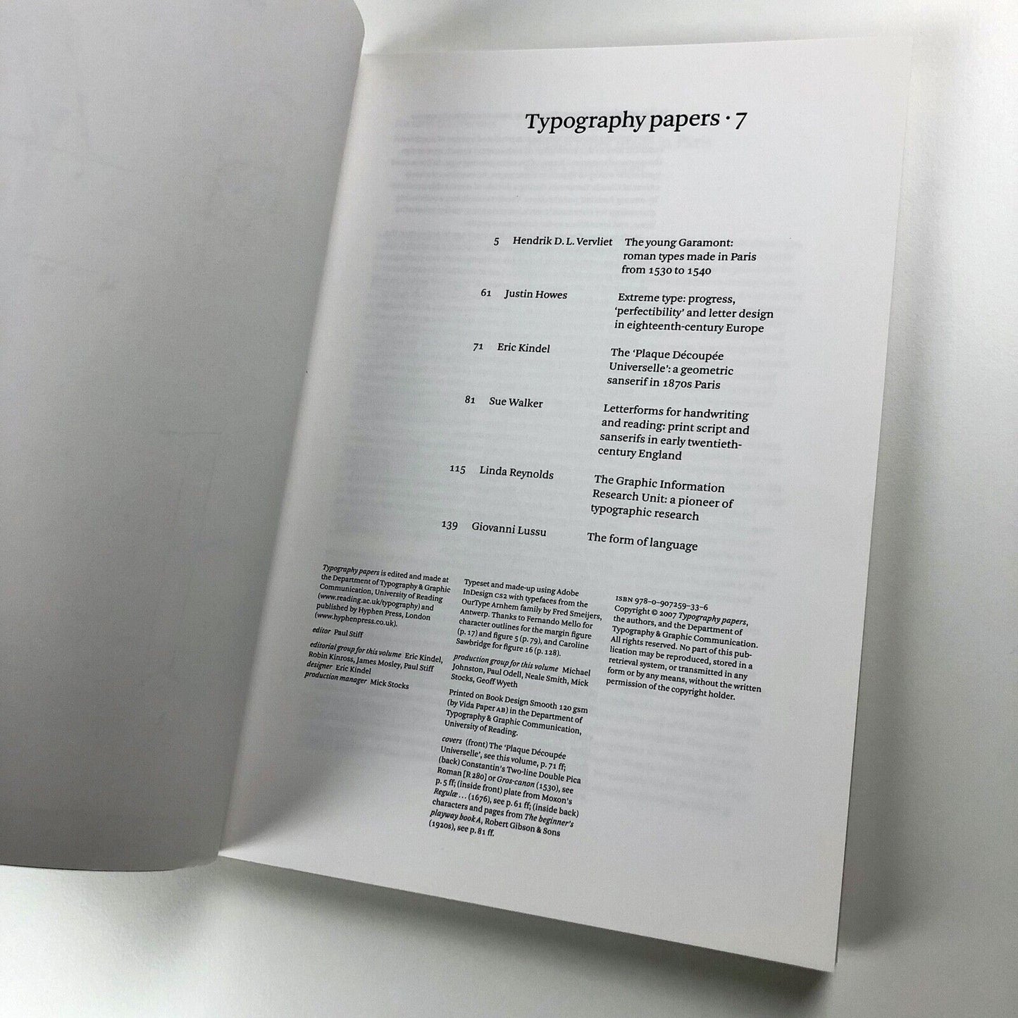 Typography Papers 7 | University of Reading | Hyphen Press | Editor Paul Stiff, 2007
