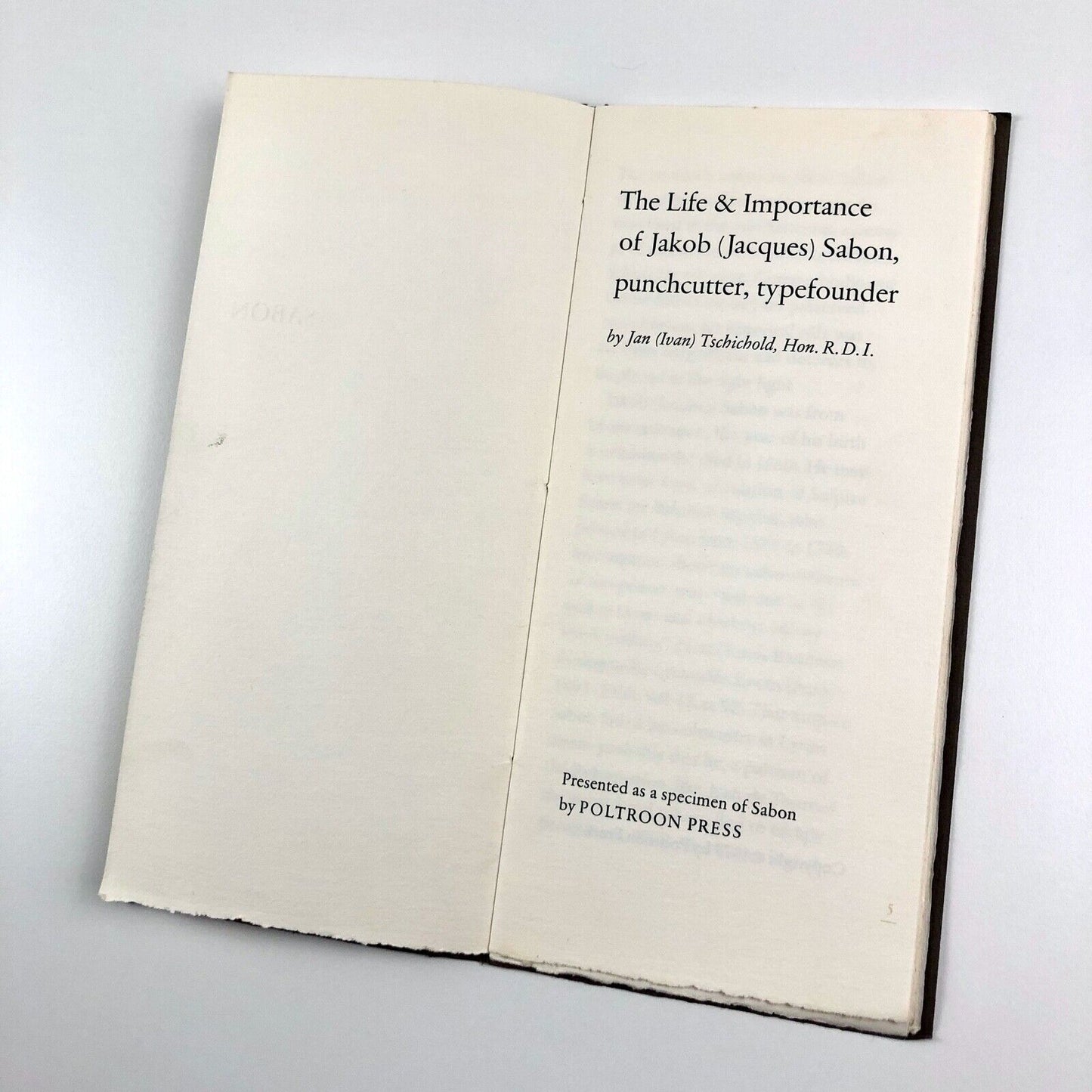 The Life & Importance of Jakob Sabon | Jan Tschichold | Poltroon Press, 1979