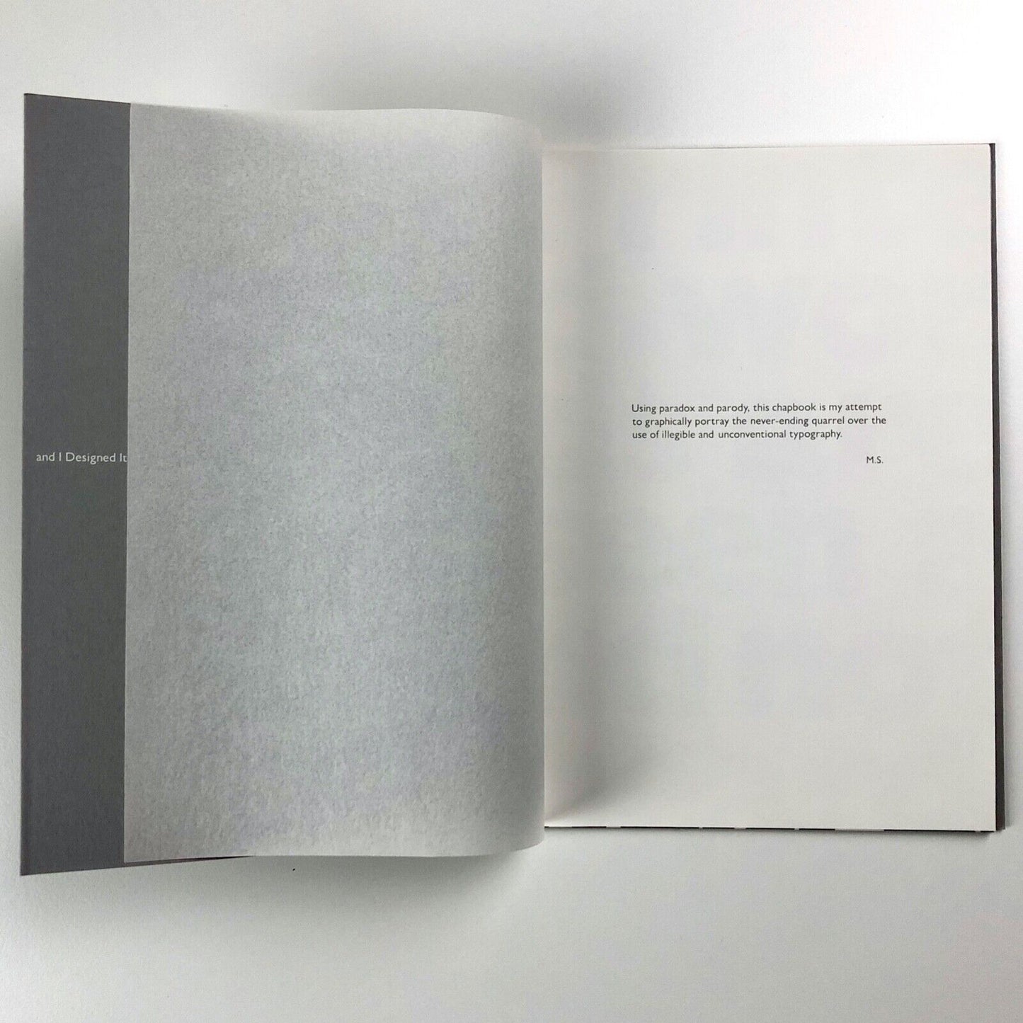 I Can’t Read This and I Designed This by M. Skjei 1994 - chapbook and envelope