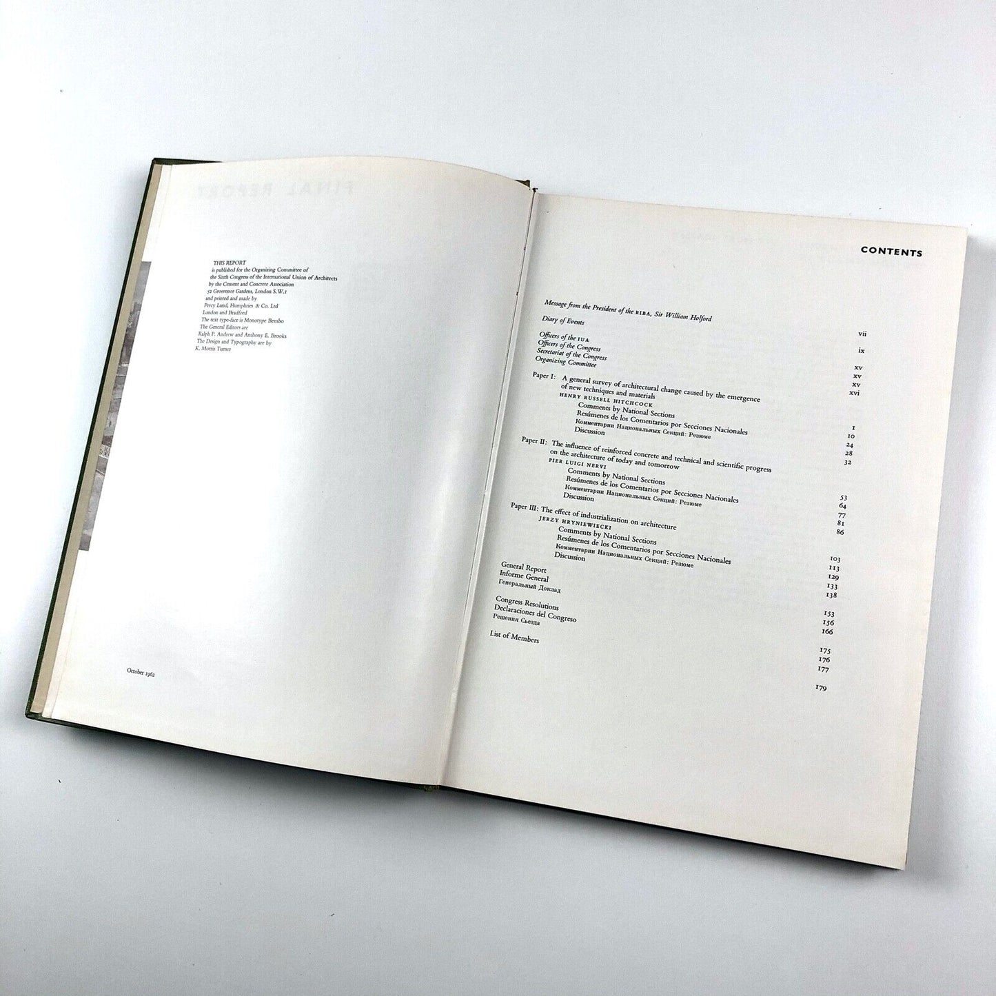 Final Report of the Sixth Congress of the International Union of Architects | Cement & Concrete Association, 1961
