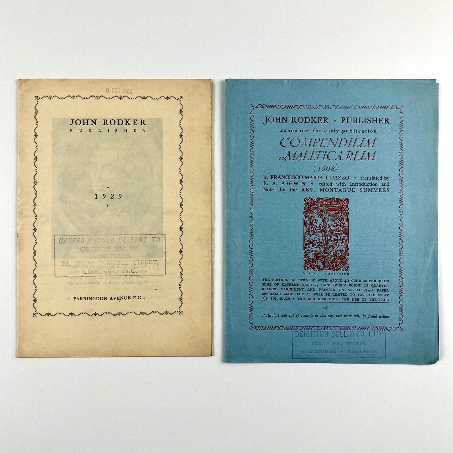 Two promotional leaflets relating to John Rodker Publisher, 1929
