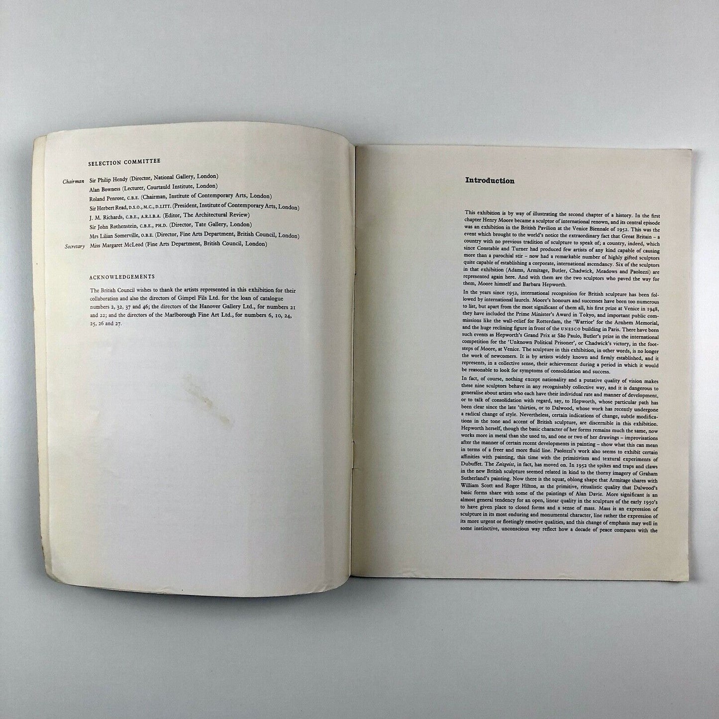 Recent British Sculpture – exhibition catalogue | British Council 1961-63