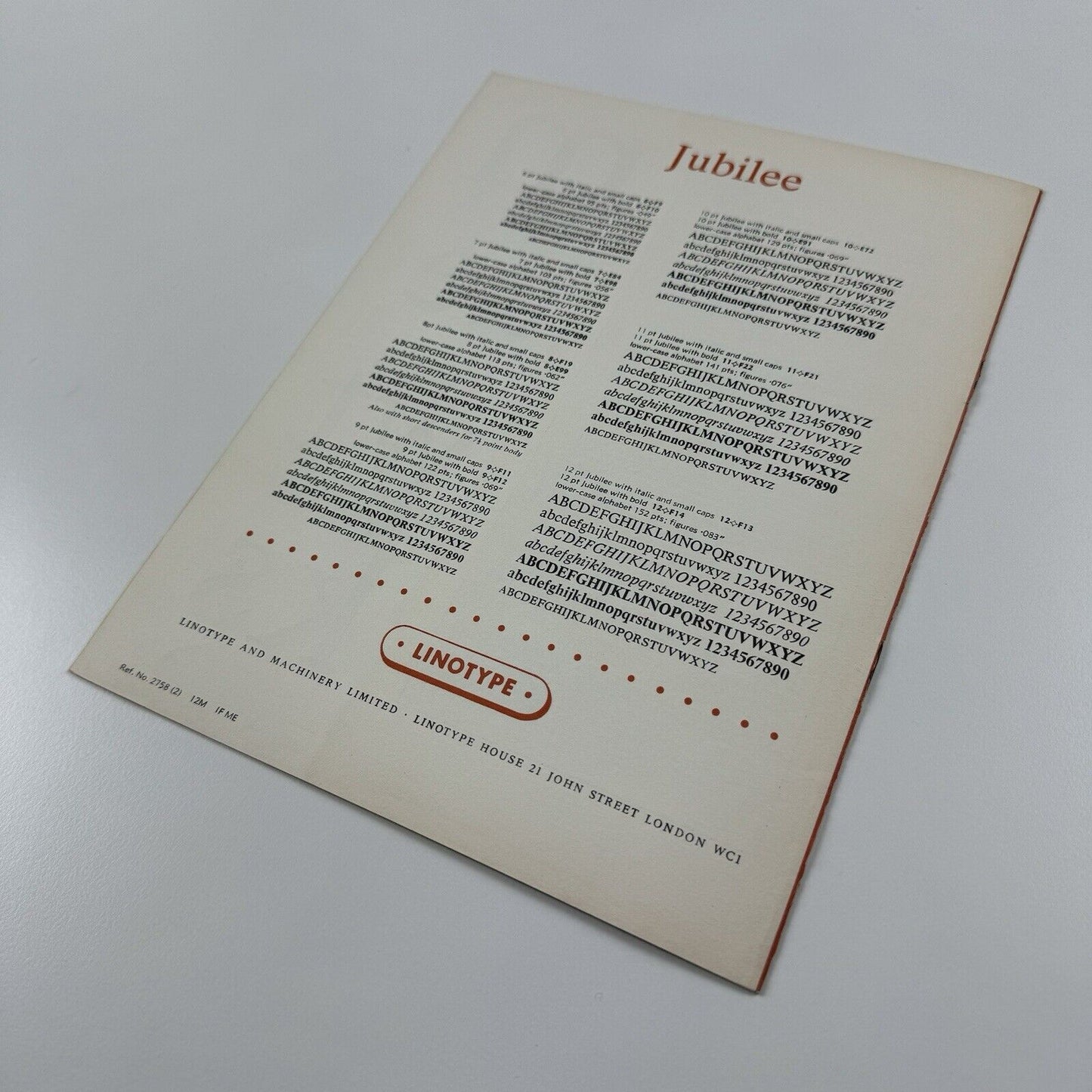 Linotype Jubilee type face – type specimen leaflet | December 1963 | Newspaper type