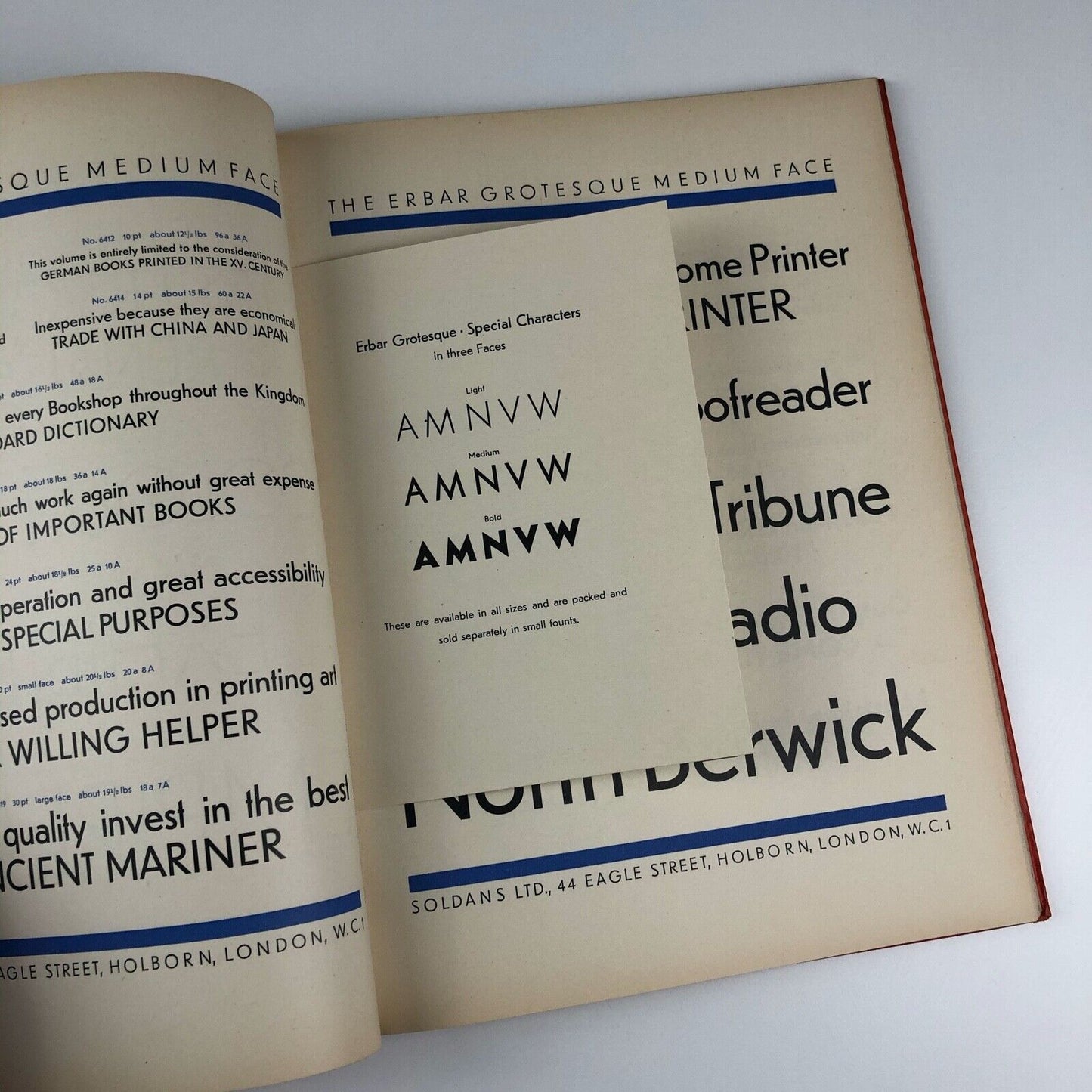 Soldans Types | The Erbar Grotesque in Three Series | Type specimen brochure | Designed by Jakob Erbar
