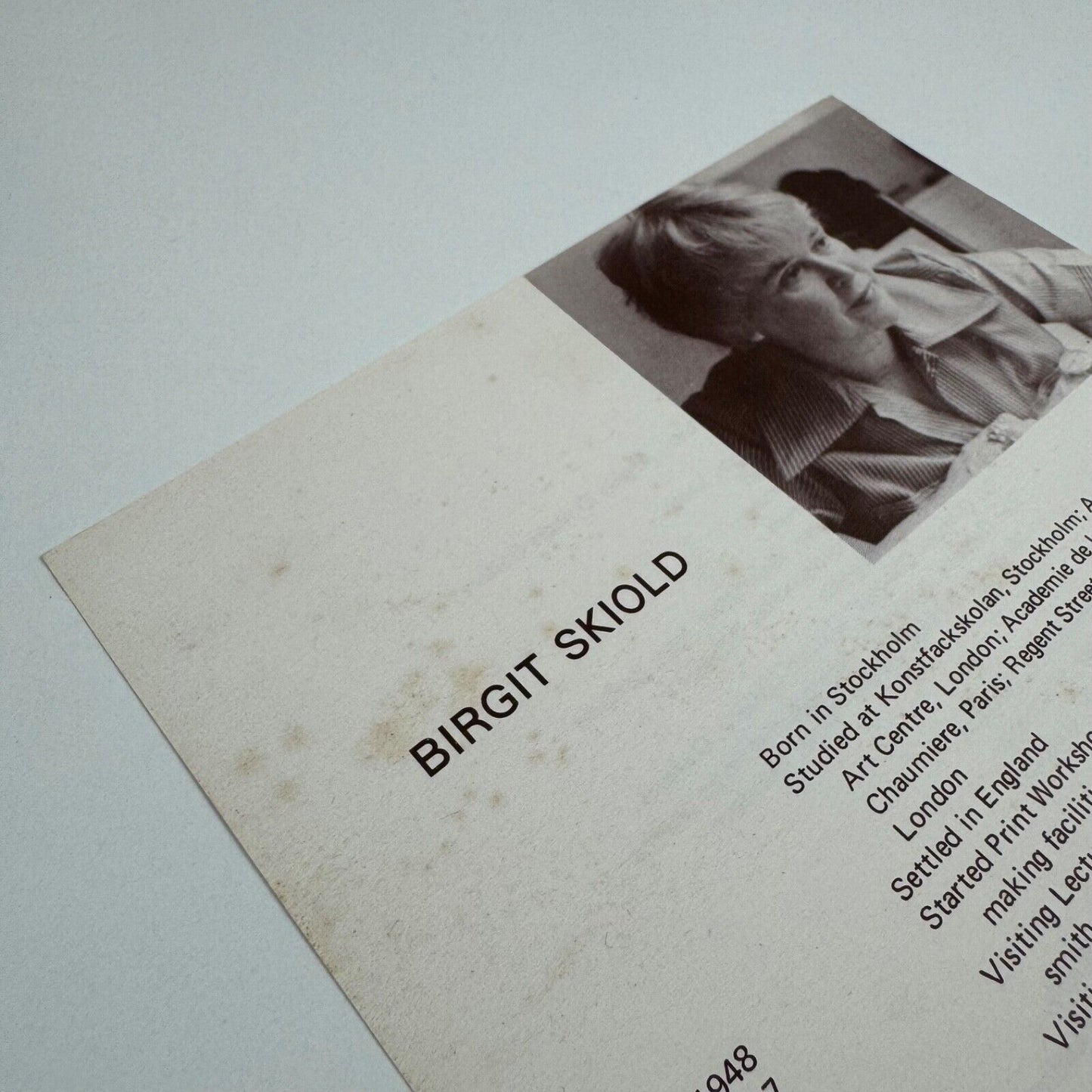 Leaflet on Birgit Skiold from Oxford Gallery, Oxford. Undated presumed to be 1970s