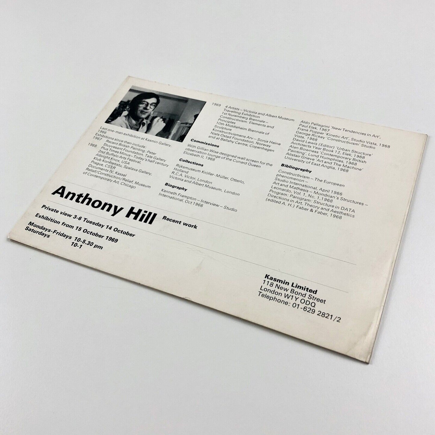 Folded card for Anthony Hill Recent work | Kasmin Ltd, 1969